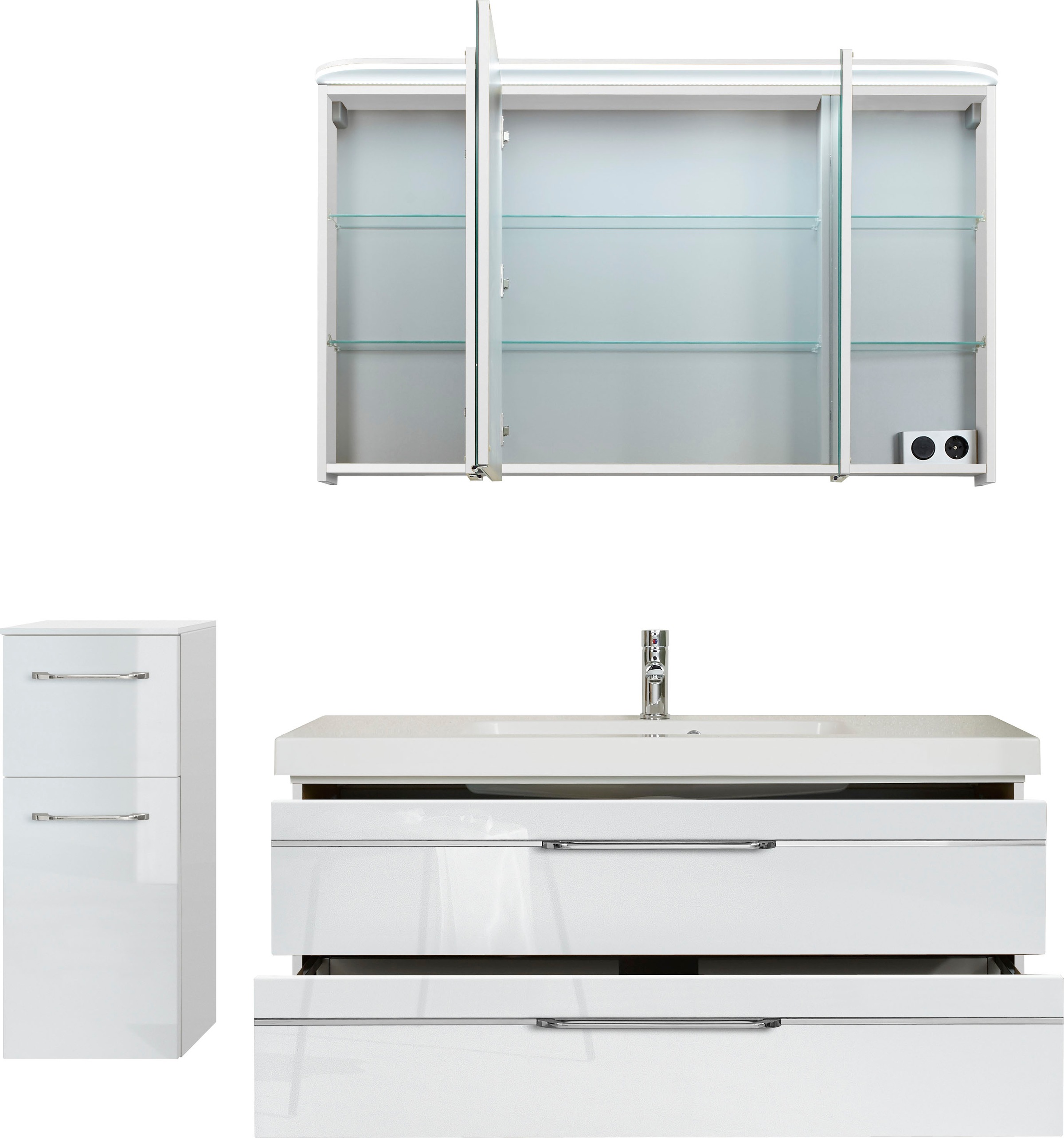 Thumbnail - Saphir Badmöbel-Set "Balto Sprint 3-teilig, Mineralmarmor-Waschtisch mit LED-Spiegelschrank" 4 Stk. tlg.