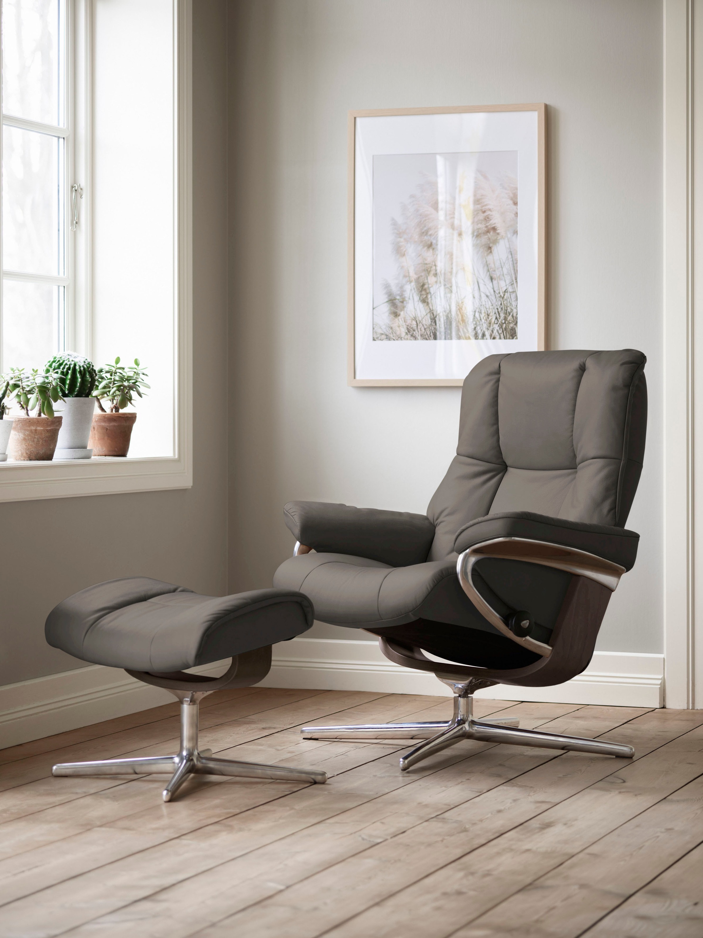 Stressless® Relaxsessel »Mayfair« Set, Relaxsessel mit Hocker,  mit Hocker, mit Cross Base, Größe S, M & L, Holzakzent Wenge