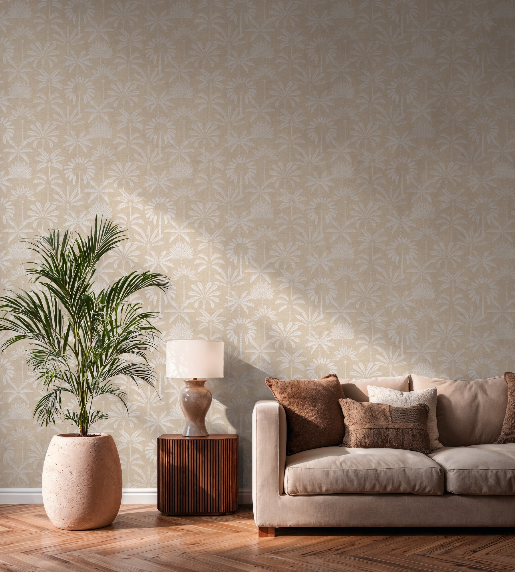 A.S. Création Vliestapete "Cuba II Palmen Silhouette" Retro floral tropisch leicht strukturiert Stilisiertes Palmenmotiv mit dekorativer, ruhiger Ausstrahlung