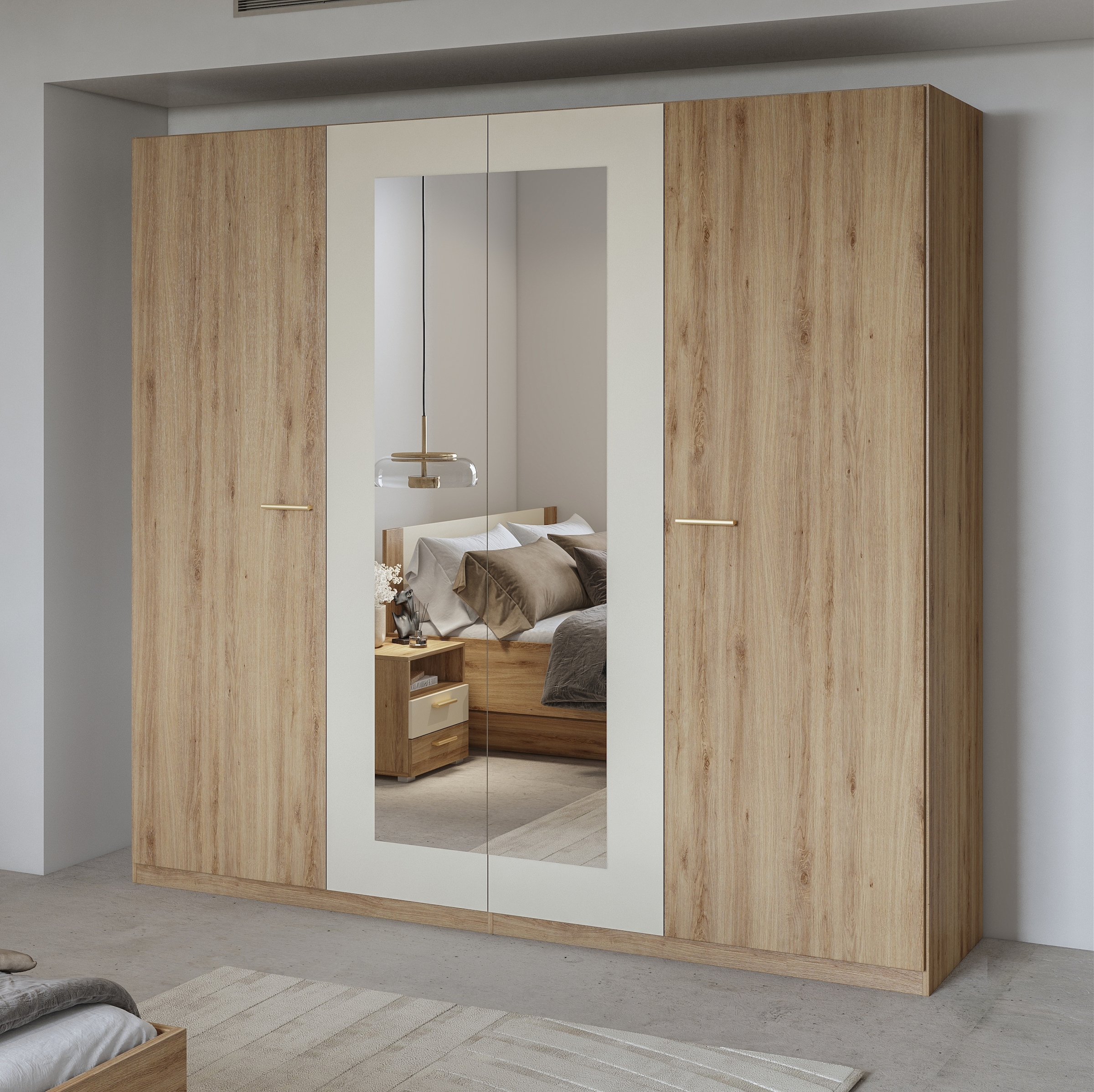 Home affaire 1100000002199 "Bitry, Wäscheschrank incl. kompletter Innenausstattung" Kleiderschrank, verstellbare Einlegeböden 22 mm stark, Spiegeltür
