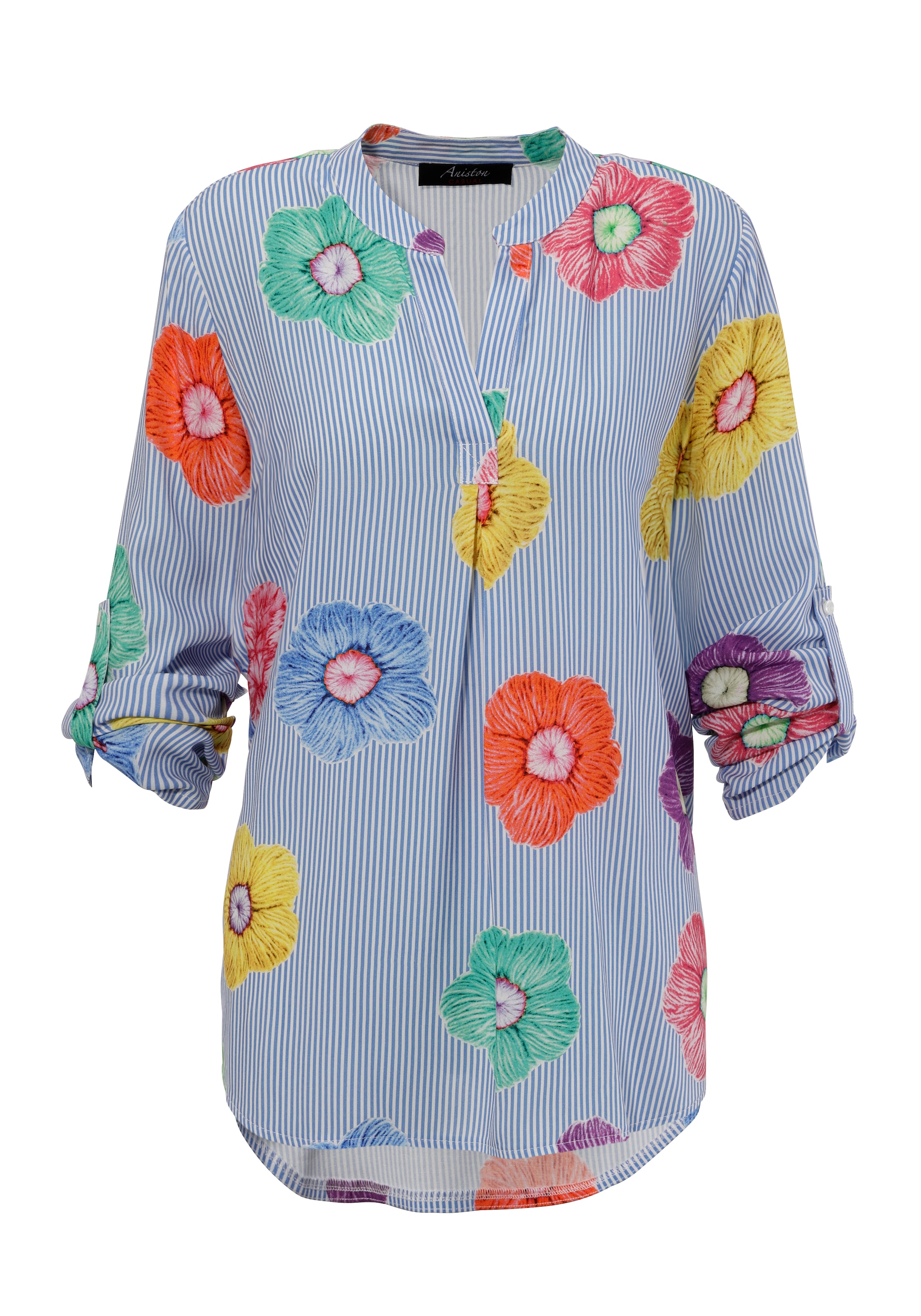 Aniston CASUAL Schlupfbluse, gestreift und mit bunten Blüten verziert