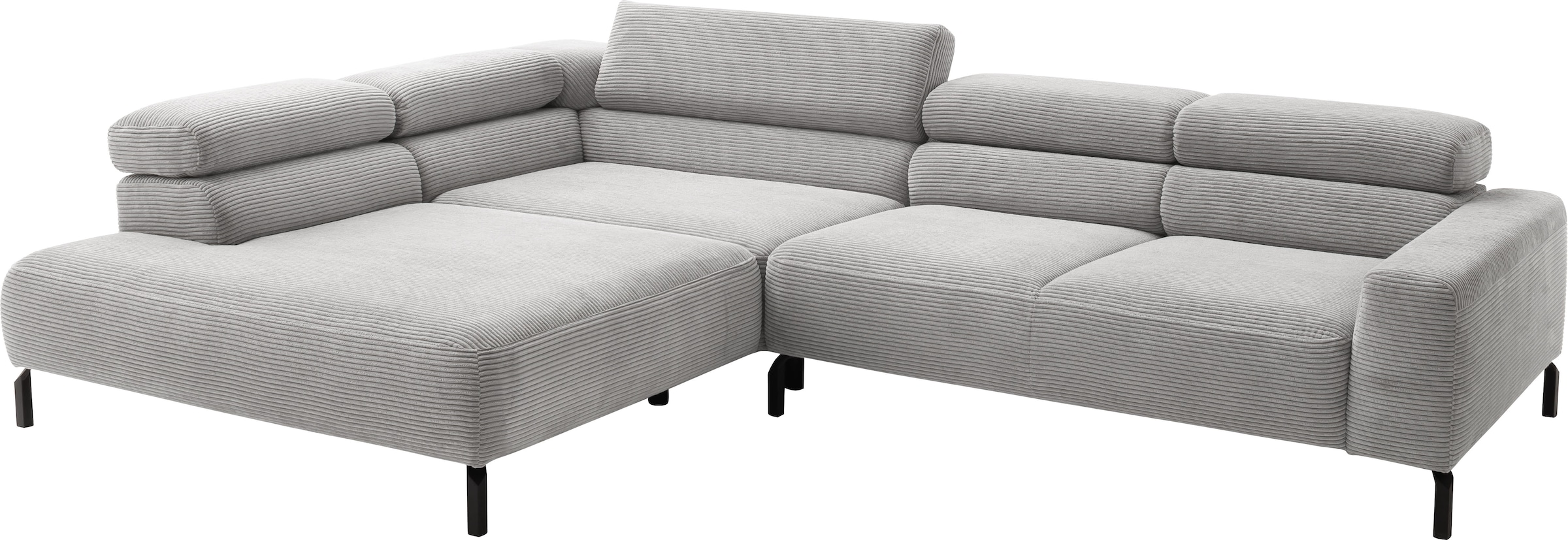 Places of Style Ecksofa »Antonelli, L-Form, inkl. Kopfteilverstellung, Breite 312 cm«, mit elektrischer Sitztiefenverstellung, in Cord, grau