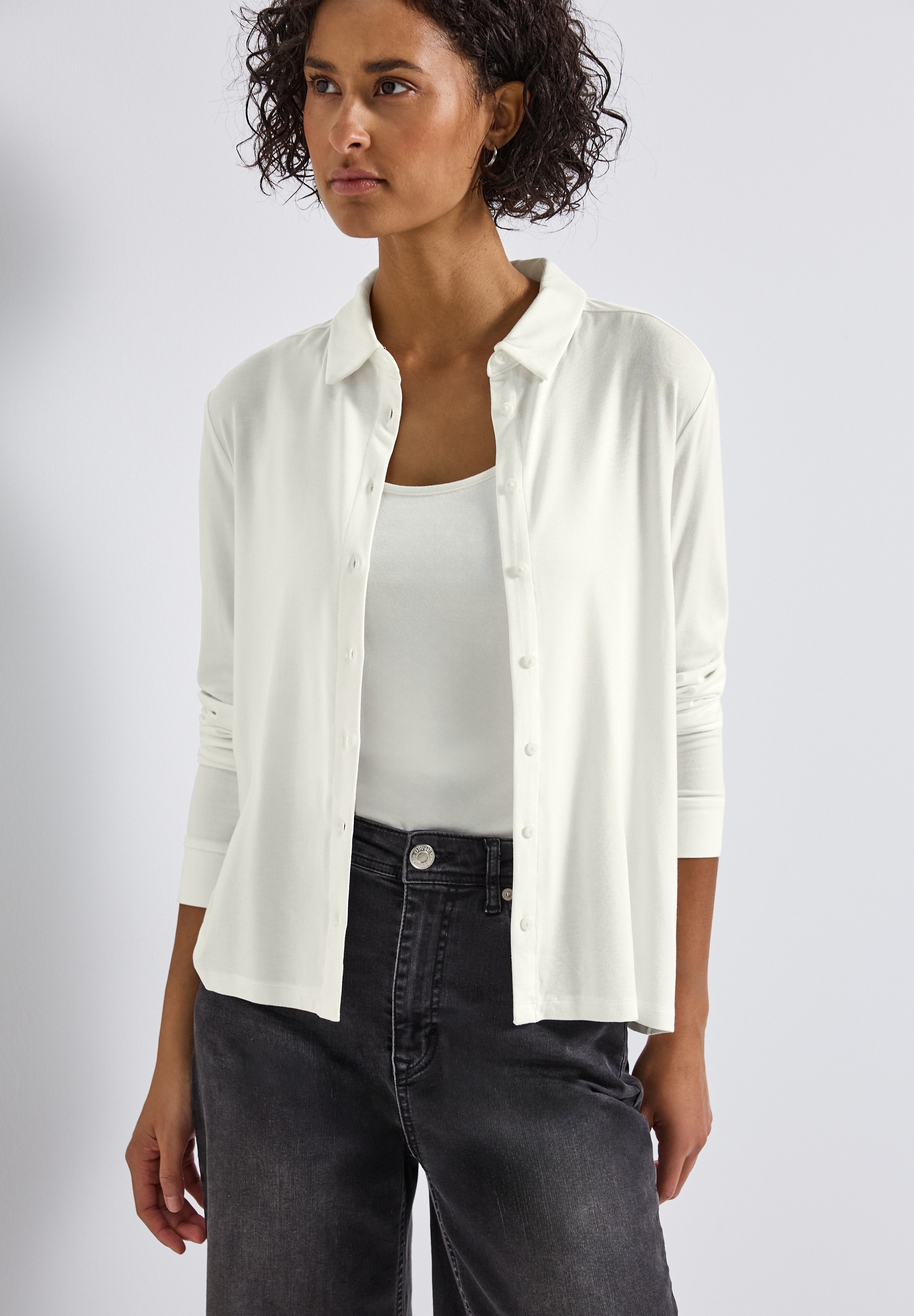 STREET ONE Langarmshirt, Jersey-Shirt im Blusen-Look und mit Knopfleiste günstig online kaufen