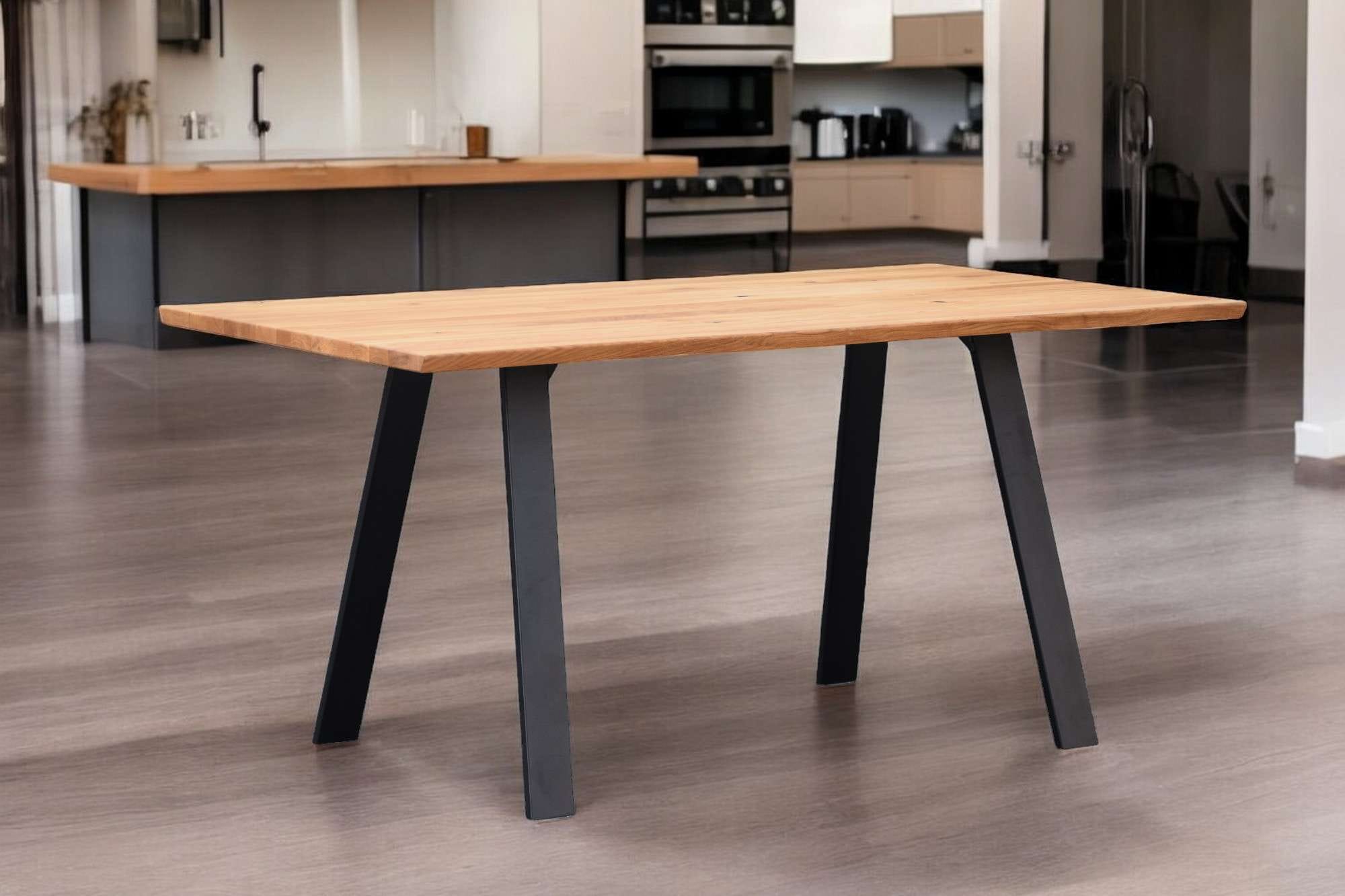 Home affaire Esstisch »Reidigen Küchentisch, A-Form Metallgestell, Wildeiche massiv geölt«, Baum Kante oder Schweizer Kante, erhältlich in 3 Größen und 2 Farben