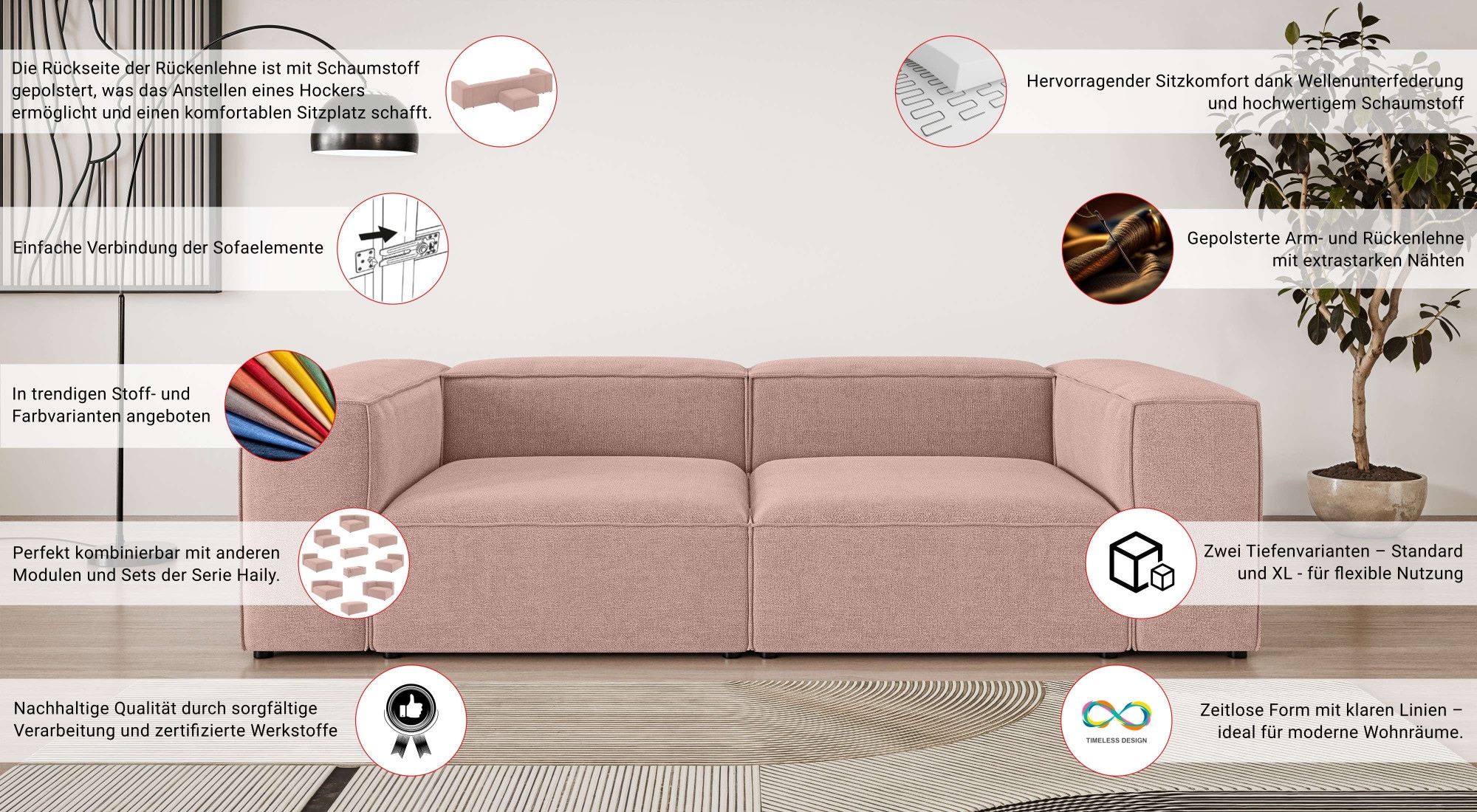 INOSIGN Big-Sofa »XL HAILY Modularsofa extra tief, Maße B/T/H: 260/130/72 cm«, als Modul oder separat verwendbar, für individuelle Zusammenstellung