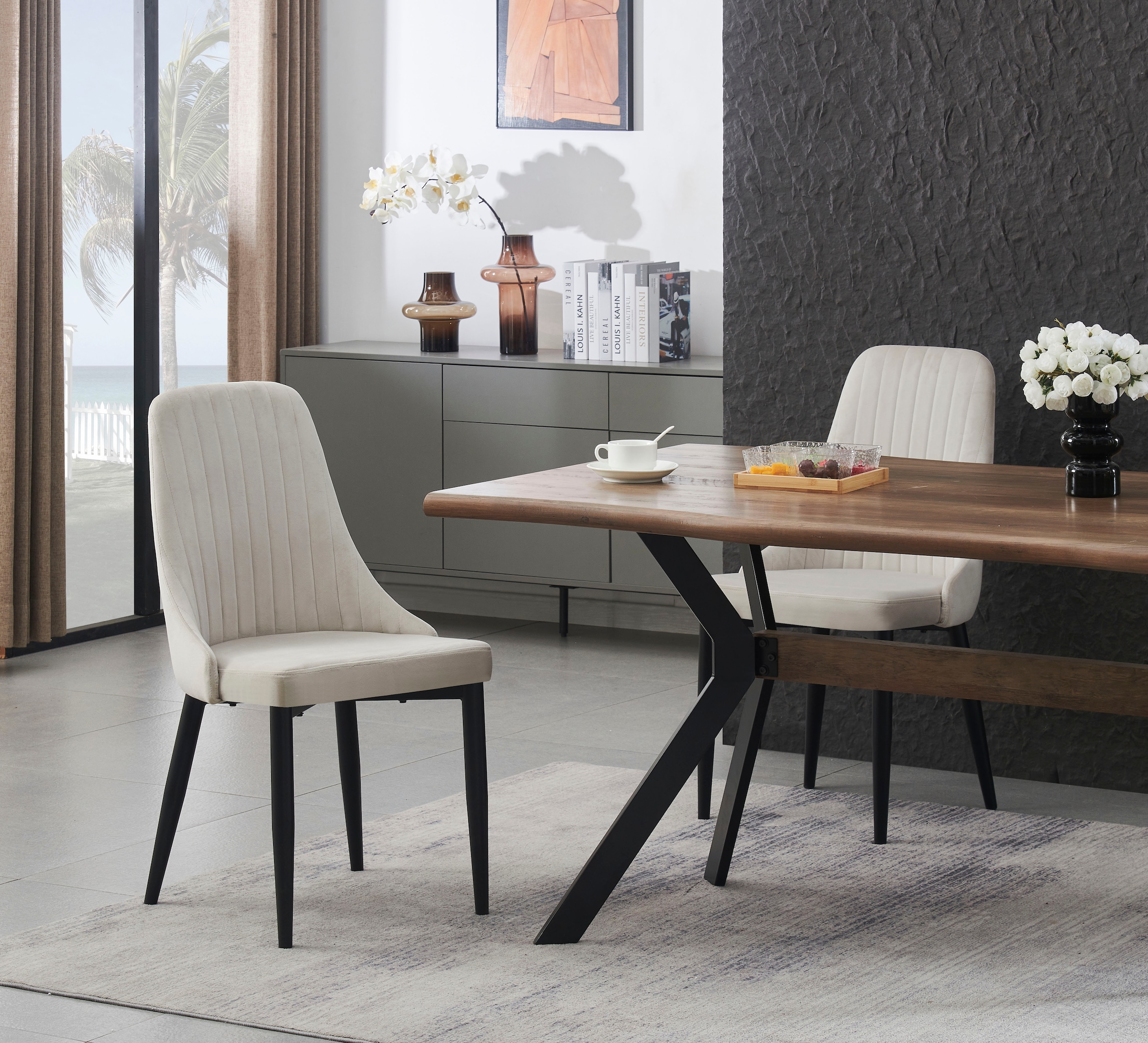 Home affaire Esszimmerstuhl »GARNBY, 2er Set, mit Metallgestell in matt schwarz« (Set) 2 Stk.in verschiedenen Farben, Belsatbarkeit pro Stuhl 120 kg, Velour Stoff