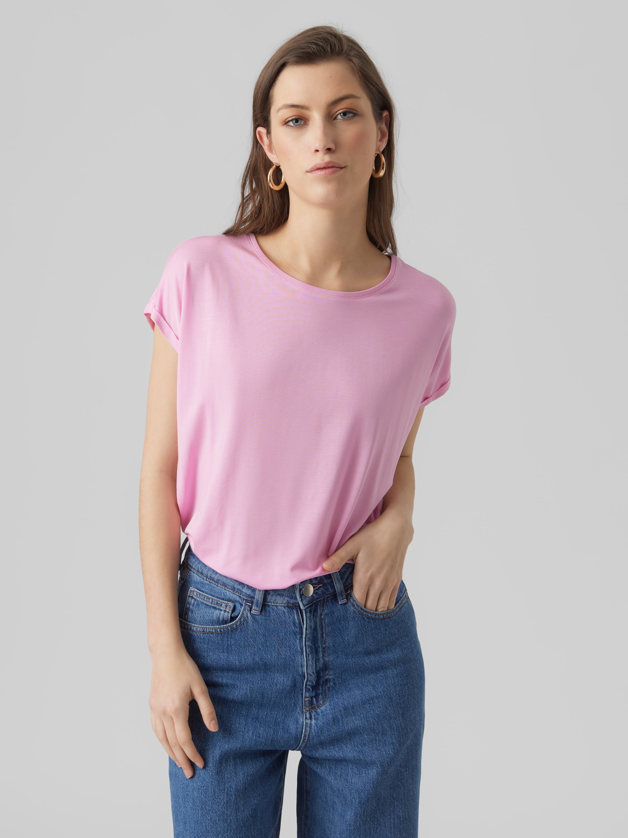 Vero Moda Rundhalsshirt "VMAVA PLAIN SS TOP GAJRS NOOS" Materialmix, regula günstig online kaufen