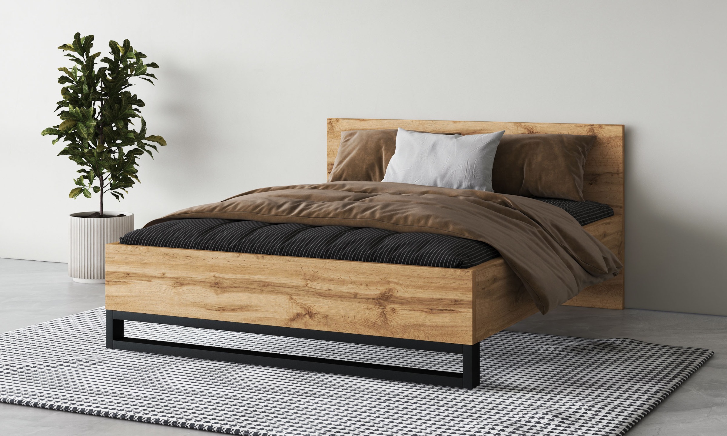 Home affaire Bettgestell "Bronne, Topeseller, Industrial Design" In den Breiten 140cm, 160cm und 180cm, Stauraumbett in drei Breiten, stabil mit Kufen in Metalloptik