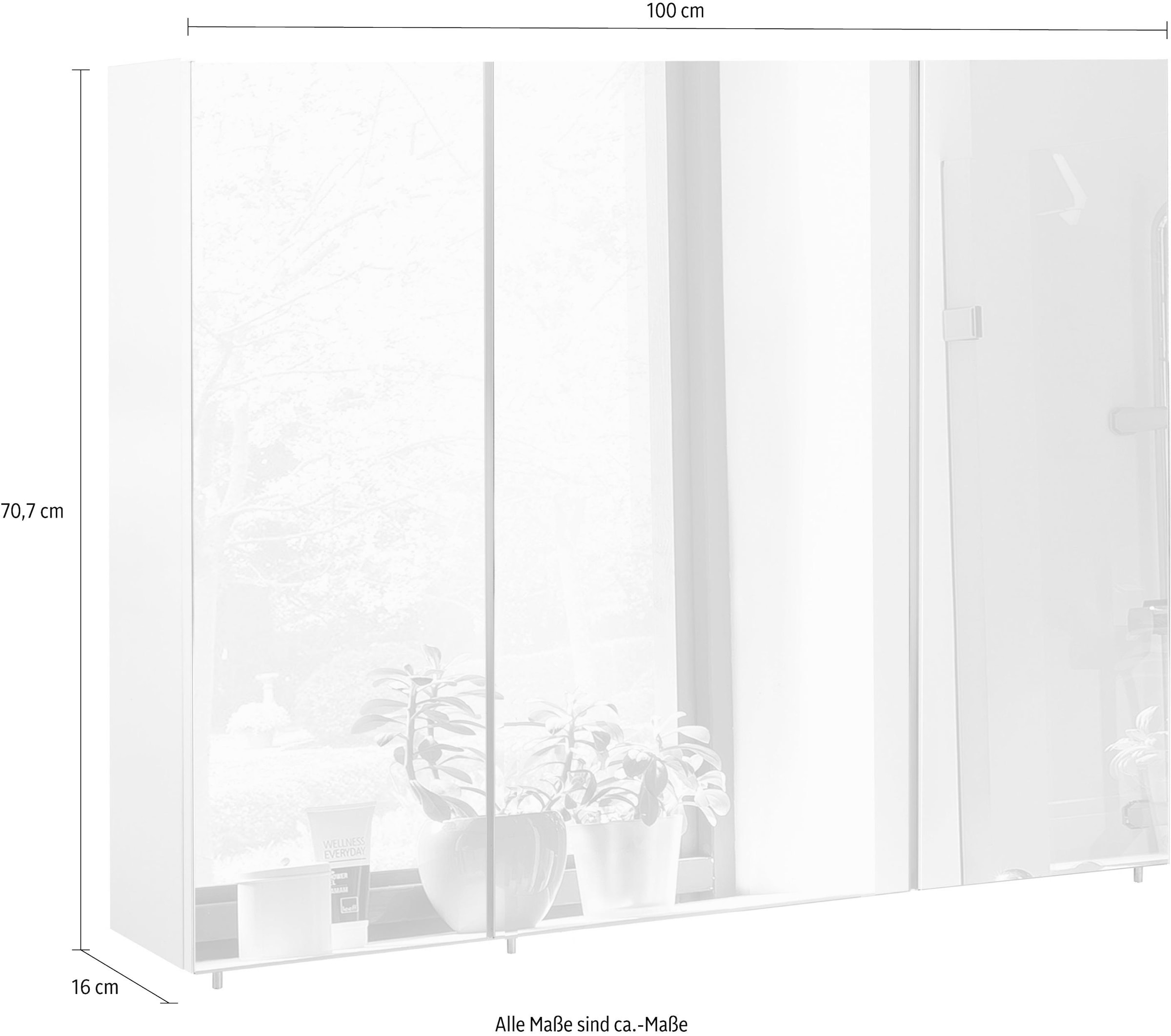 Schildmeyer Spiegelschrank »Basic«, Breite 100 cm, 3-türig, Glaseinlegeböden, Made in Germany