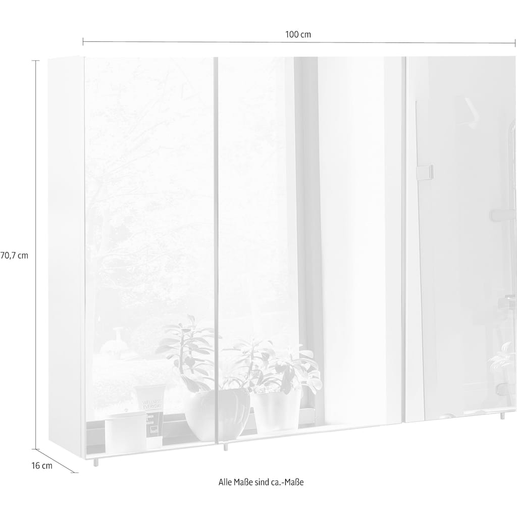 Schildmeyer Spiegelschrank »Basic«, Breite 100 cm, 3-türig, Glaseinlegeböden, Made in Germany