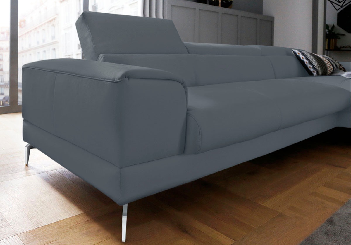 Ecksofa W.SCHILLIG "piedroo, Designsofa mit tollem Sitzkomfort, elegant und bequem, L-Form", blau (blau z69), B:343cm H:70cm T:193cm, Longlife Xtra-Leder Z69: Das feinnarbige, gedeckte Softleder Z69 besticht durch seine außergewöhnliche Weichheit im trend 2