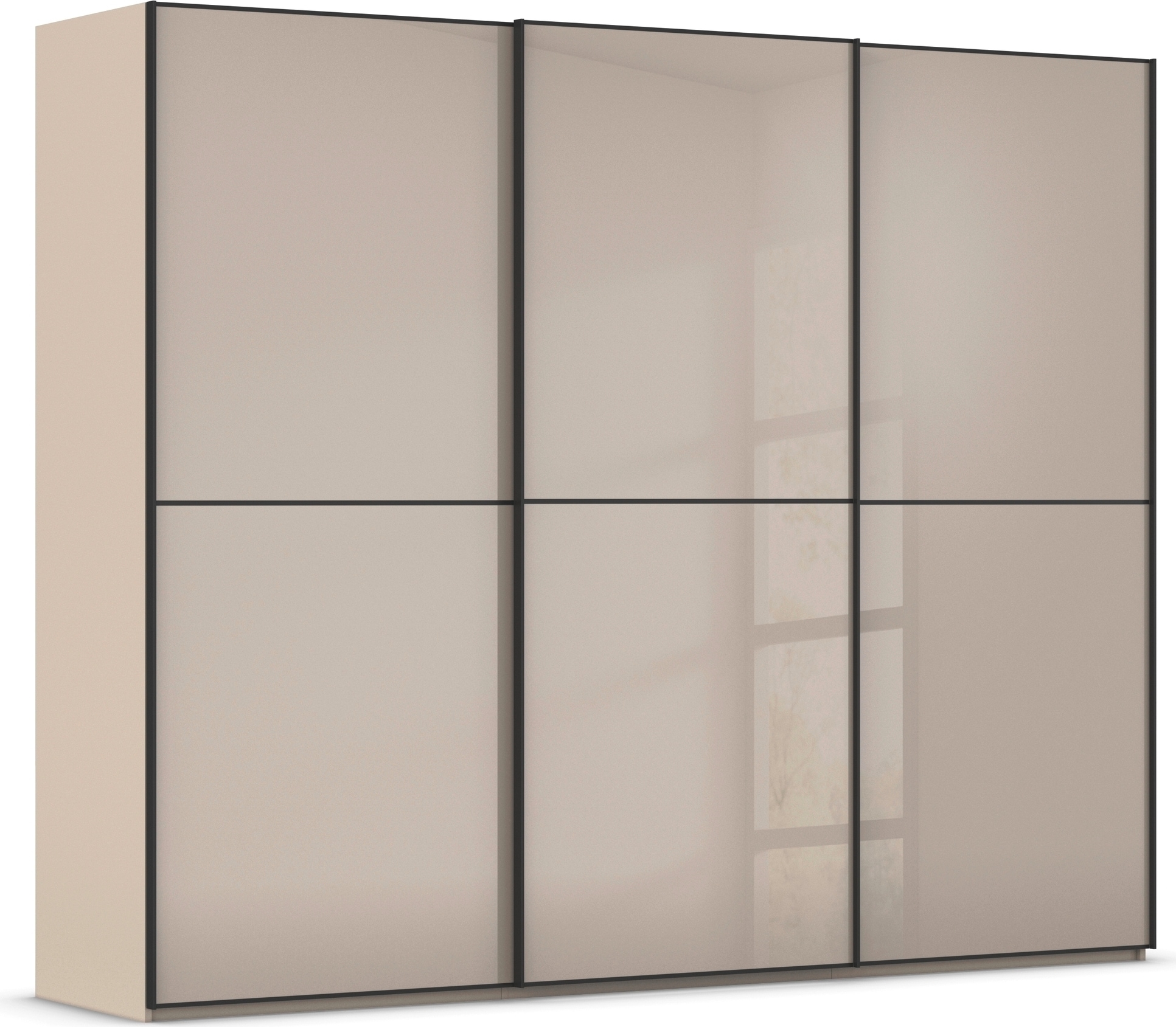 rauch Schwebetürenschrank "Kleiderschrank Schrank Garderobe Schlafzimmerschrank SCALE-DUO" edle zweigeteilte Türen Glas-Front mit 3 Zierleisten MADE IN GERMANY