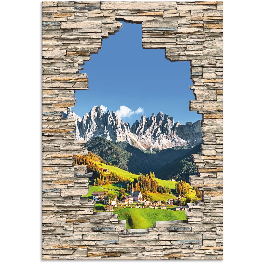 Artland Wandbild »Alpen Berge Santa Maddalena Stein Mauer«, Berge & Alpenbilder, (1 St.)