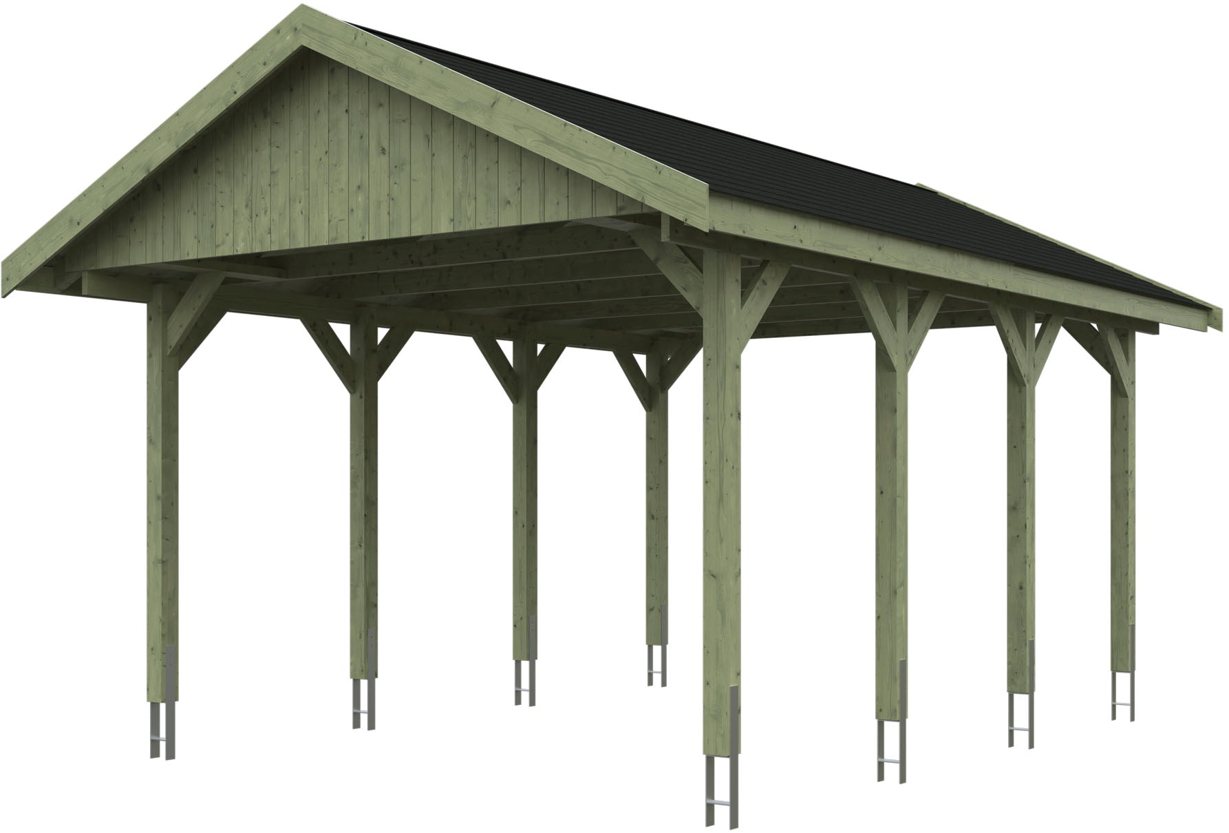 Skanholz Einzelcarport "Wallgau" Massivholz 340 cm Grün mit schwarzen Dachschindeln