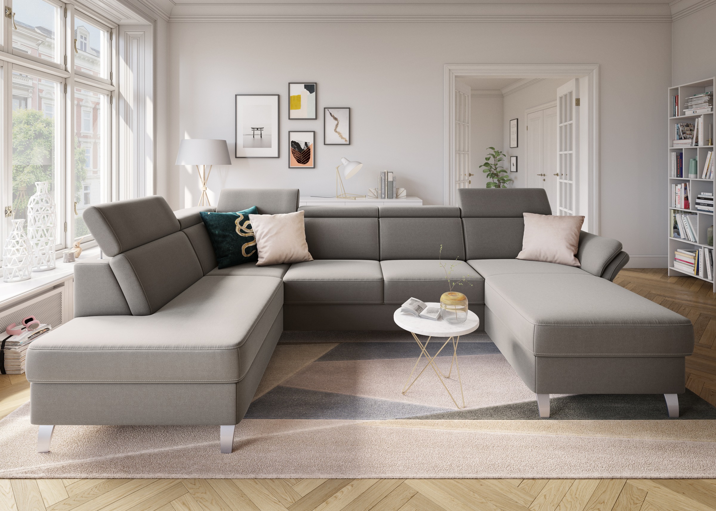 sit&more Wohnlandschaft »Vincenzo U-Form«, inklusive Kopfteilverstellung, wahlweise mit Bettfunktion, Bettkasten