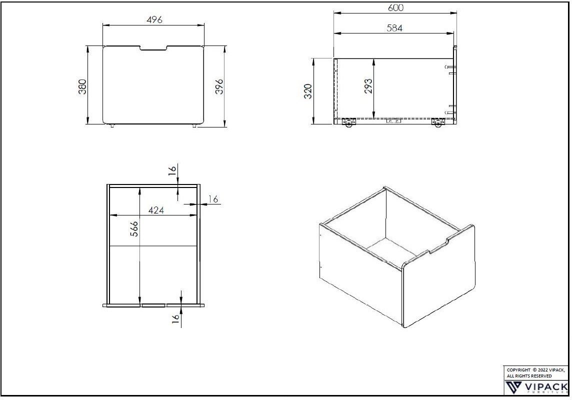 Vipack Container »auf Rollen (3-er Set), hochwertiger Holzwerkstoff lackiert, 2 Farben« das Innenmaß von ca.: B: 42,4xH: 29,3xT: 56,6cm bietet viel Stauraum,  universell und durch die Rollen flexibel in Räumen einsetzbar