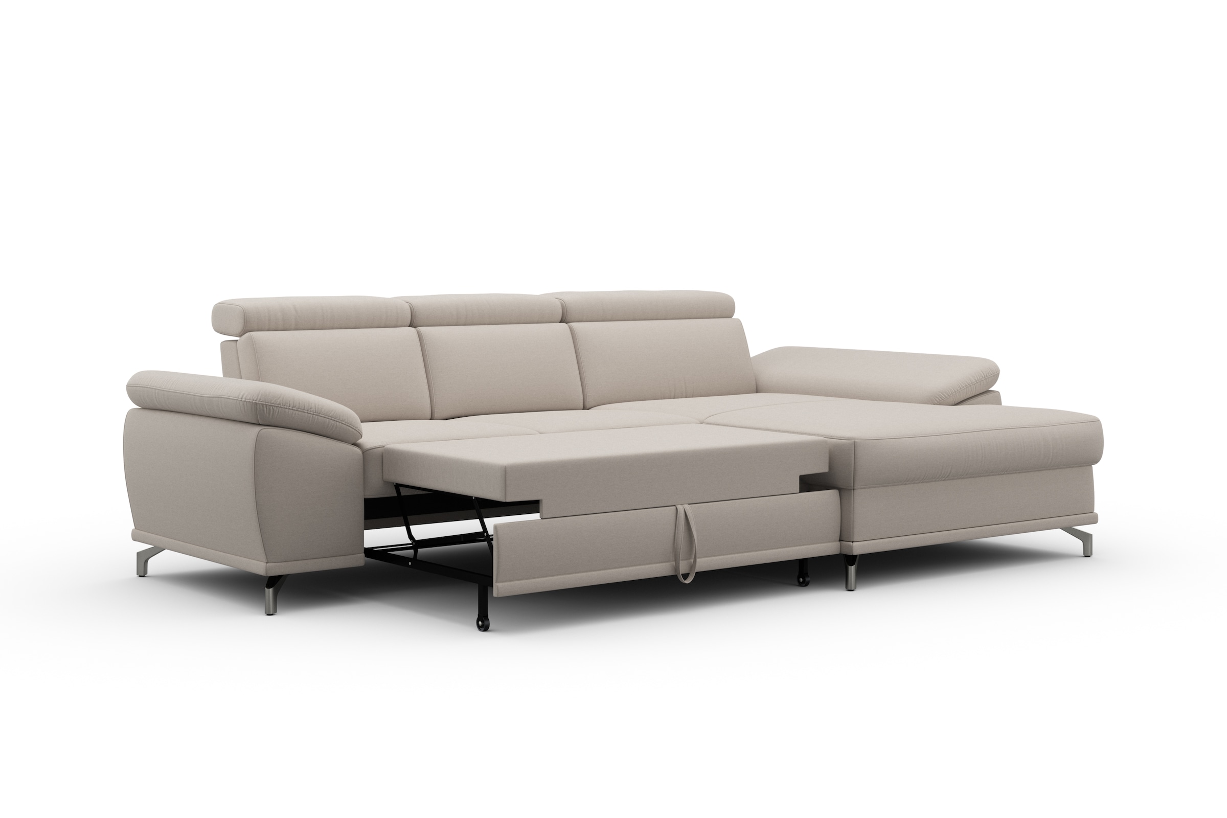 sit&more Ecksofa »Cabrio L-Form, mit Sitztiefenverstellung, Arm- und Kopfteilverstellung«, 2 Nierenkissen, Federkern, optional Bettfunktion und Stauraum