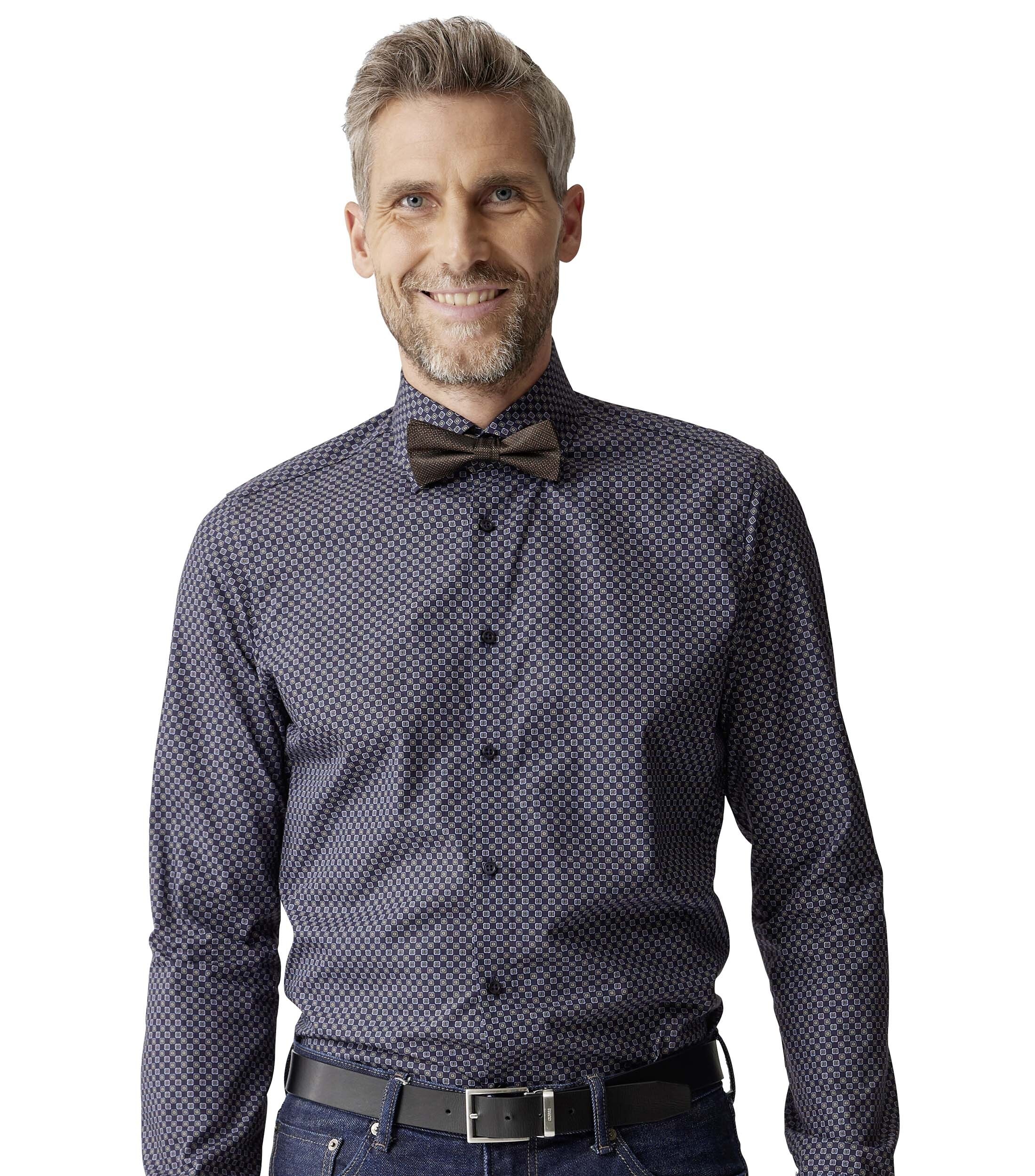 Businesshemd VENTI "VENTI Businesshemd Print", Herren, Gr. 40, Normalgrößen, blau (dunkelblau), 100% Baumwolle, bedruckt, schmal, Hemden