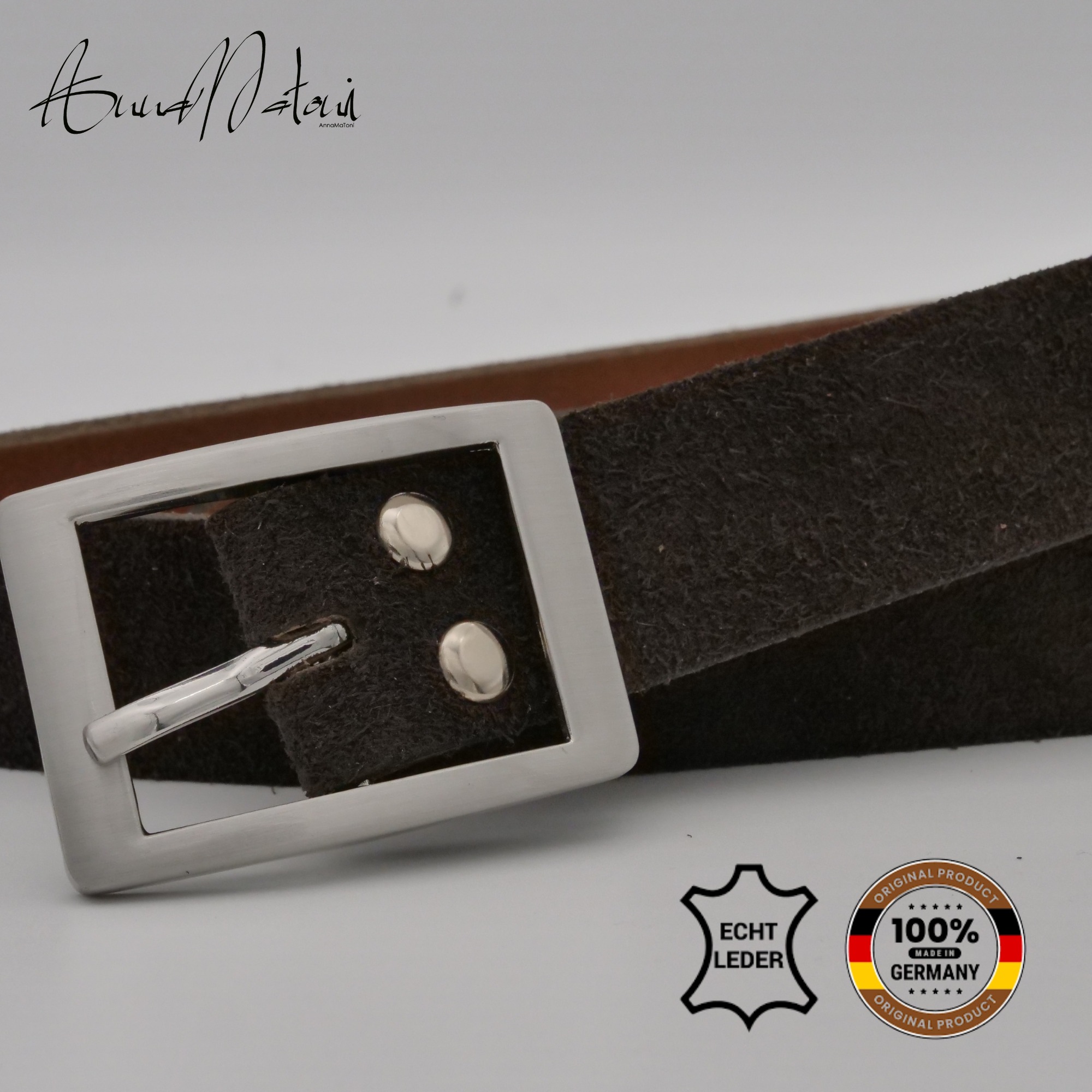 Ledergürtel ANNAMATONI "AnnaMatoni Damen Ledergürtel hochwertiges Velour Leder 3cm echt", Damen, Gr. TW115 - 130cm Gesamtlänge, mokka 690, 100% Leder, Gürtel Ledergürtel 3