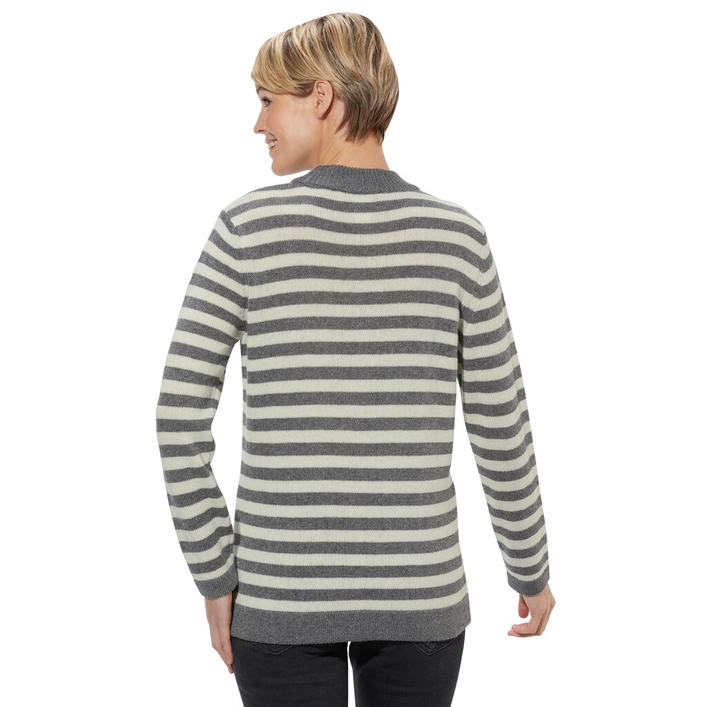 Damenmode Pullover Casual Looks Stehkragenpullover »Stehkragen-Pullover« grau-gestreift
