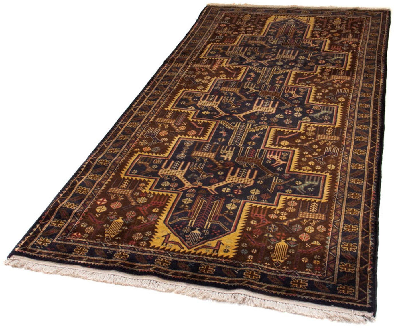 morgenland Hochflor-Läufer "Belutsch Figurativ Blu scuro 220 x 109 cm", rechteckig, Handgeknüpft