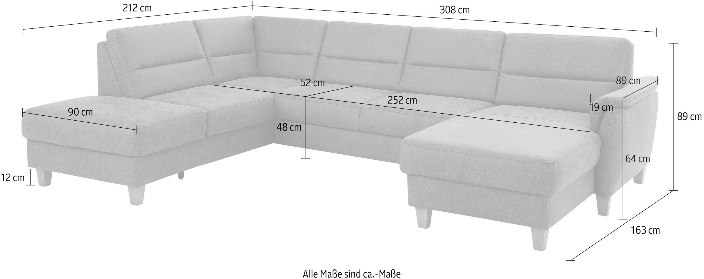 Home affaire Wohnlandschaft »Palmera U-Form«, Federkern, wahlweise mit Bettfunktion und mit/ohne Stauraum