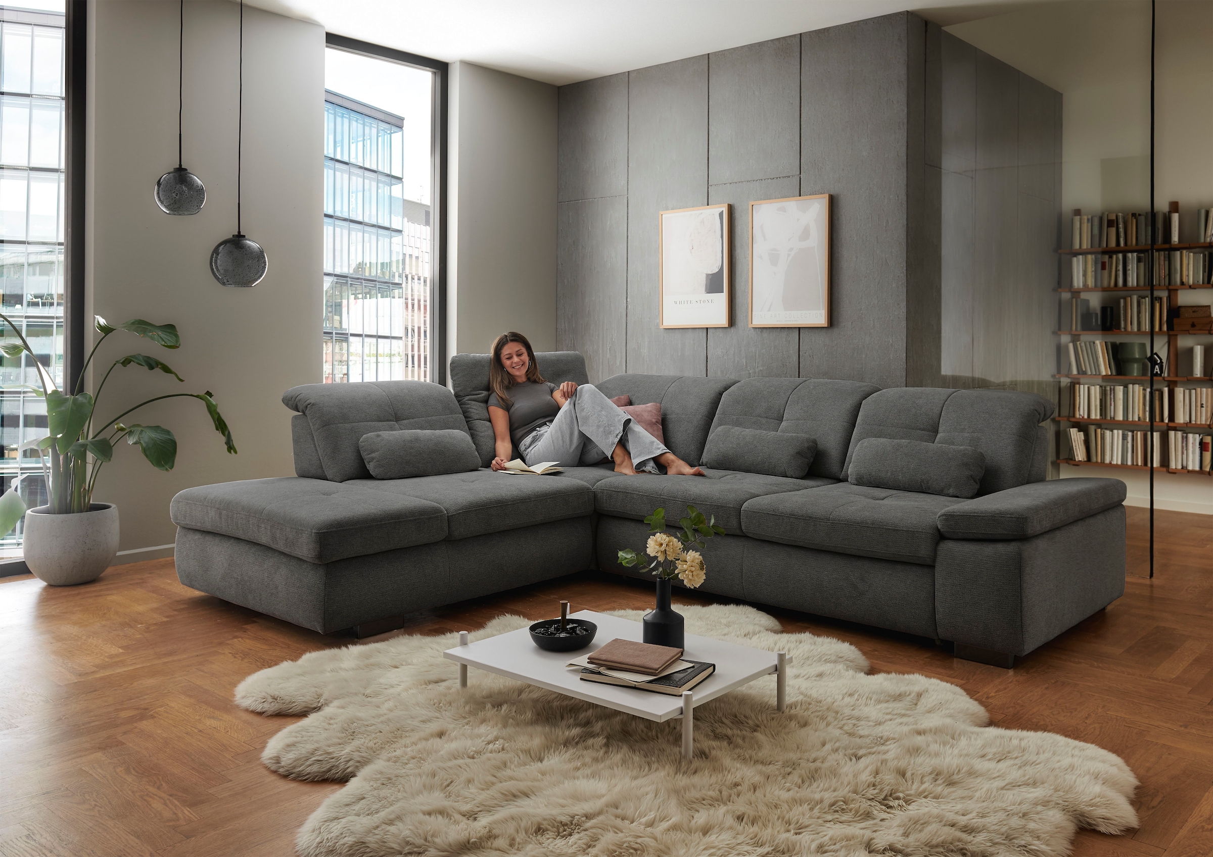Die PlanBar Ecksofa »MP-IN16012 L-Form mit Federkern-Polsterung«, inkl. Sitztiefenverstellung, optional mit Funktionen