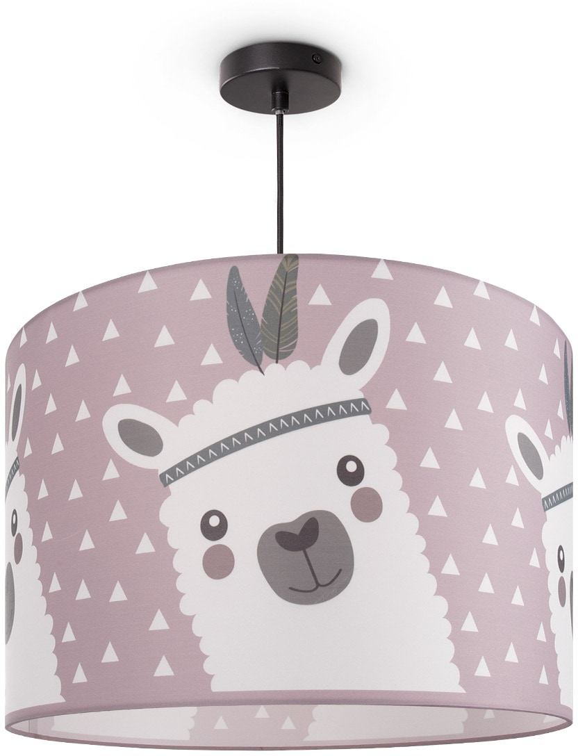 PACO HOME Pendelleuchte "Ela 214", 1, Ø 45,5cm H: 27cm, schwarz, Esszimmer, Leuchten, Kinderlampe Deckenlampe LED Kinderzimmer Lampe Lama-Motiv, E27