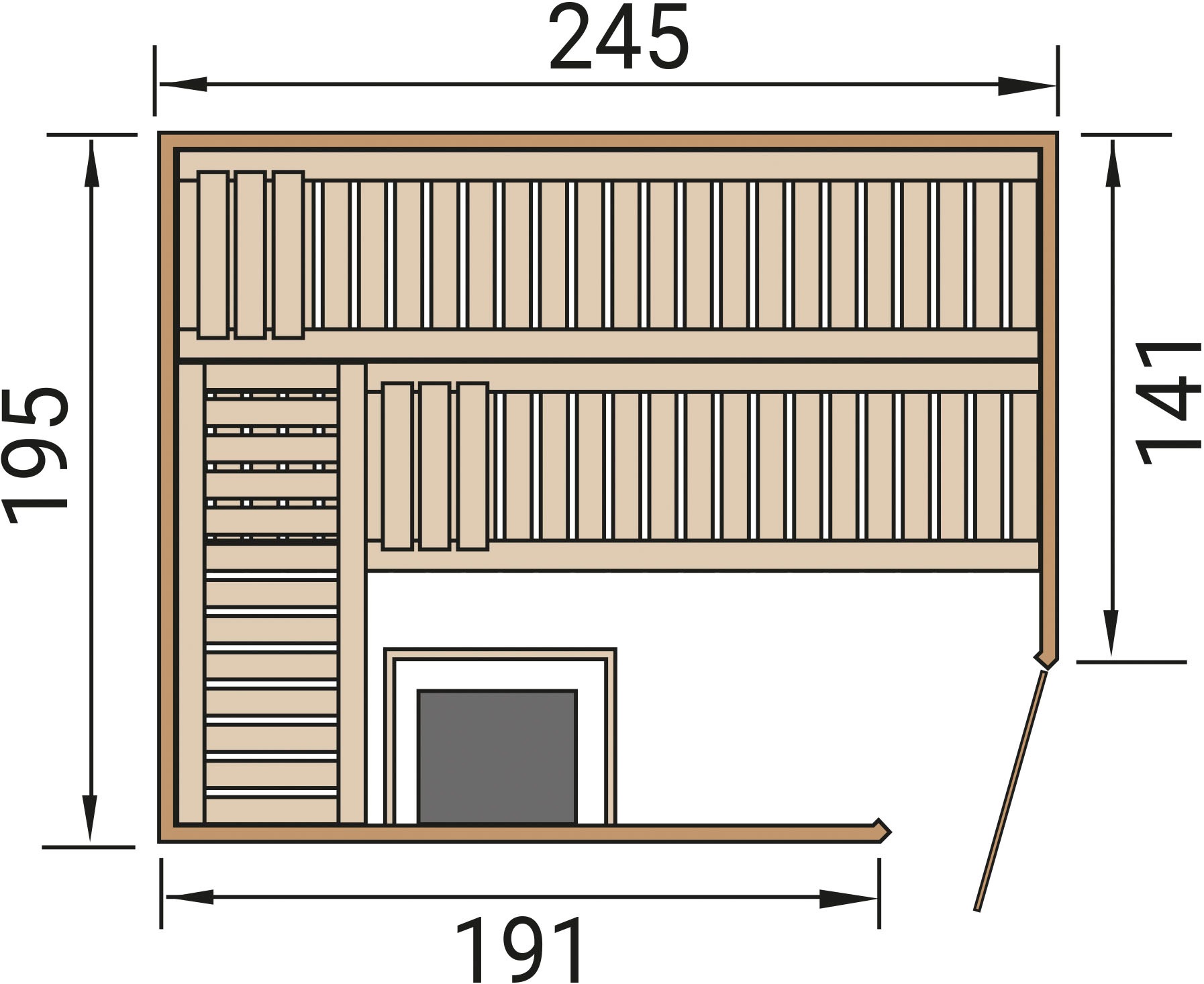 weka Sauna »Massivholzsauna TURKU 3«, Blockbohlen, moderne Ganzglastür