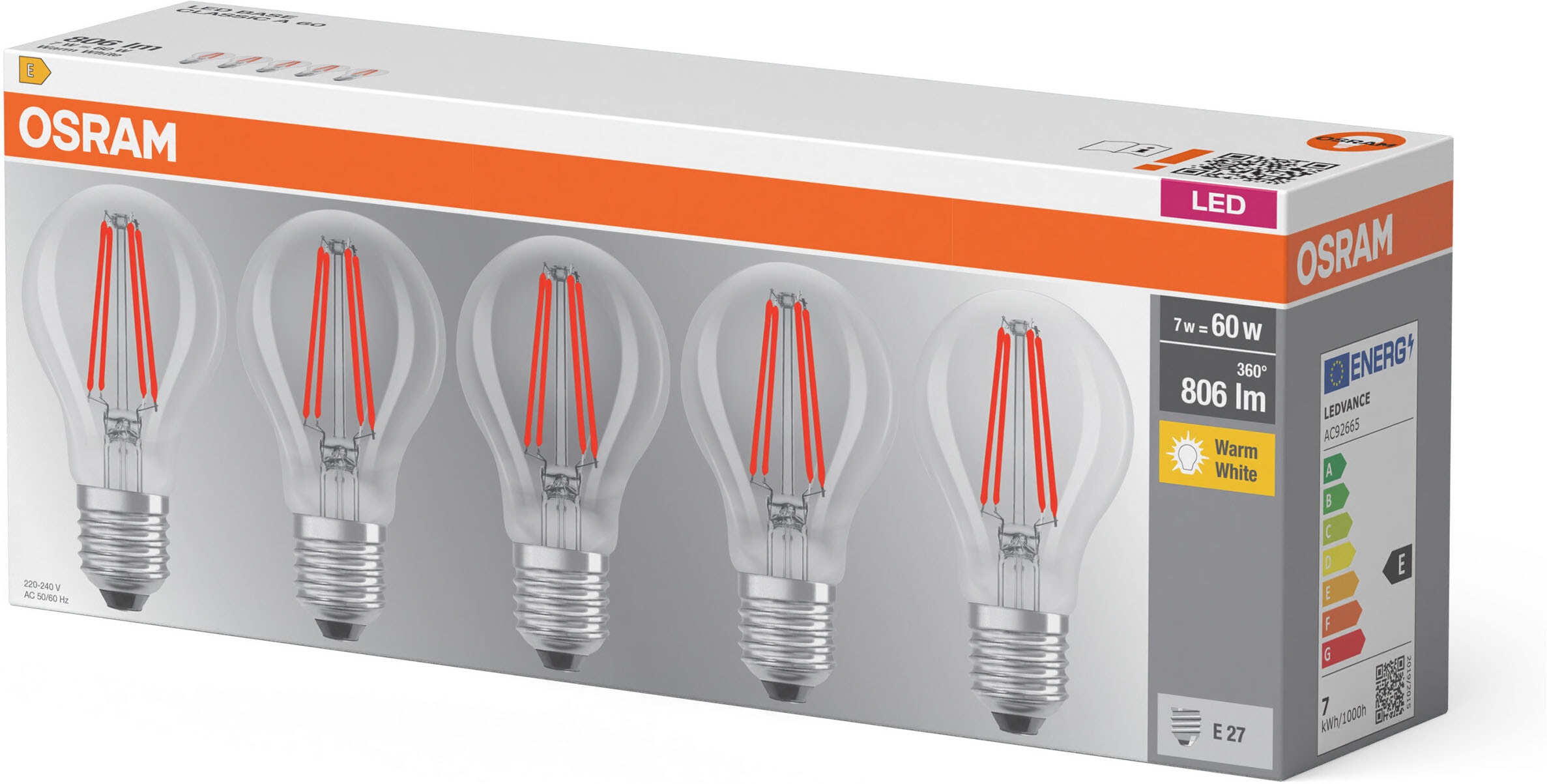 Osram LED-Leuchtmittel »LED-Lampe Classic« E27 5 Stk. Warmweiß