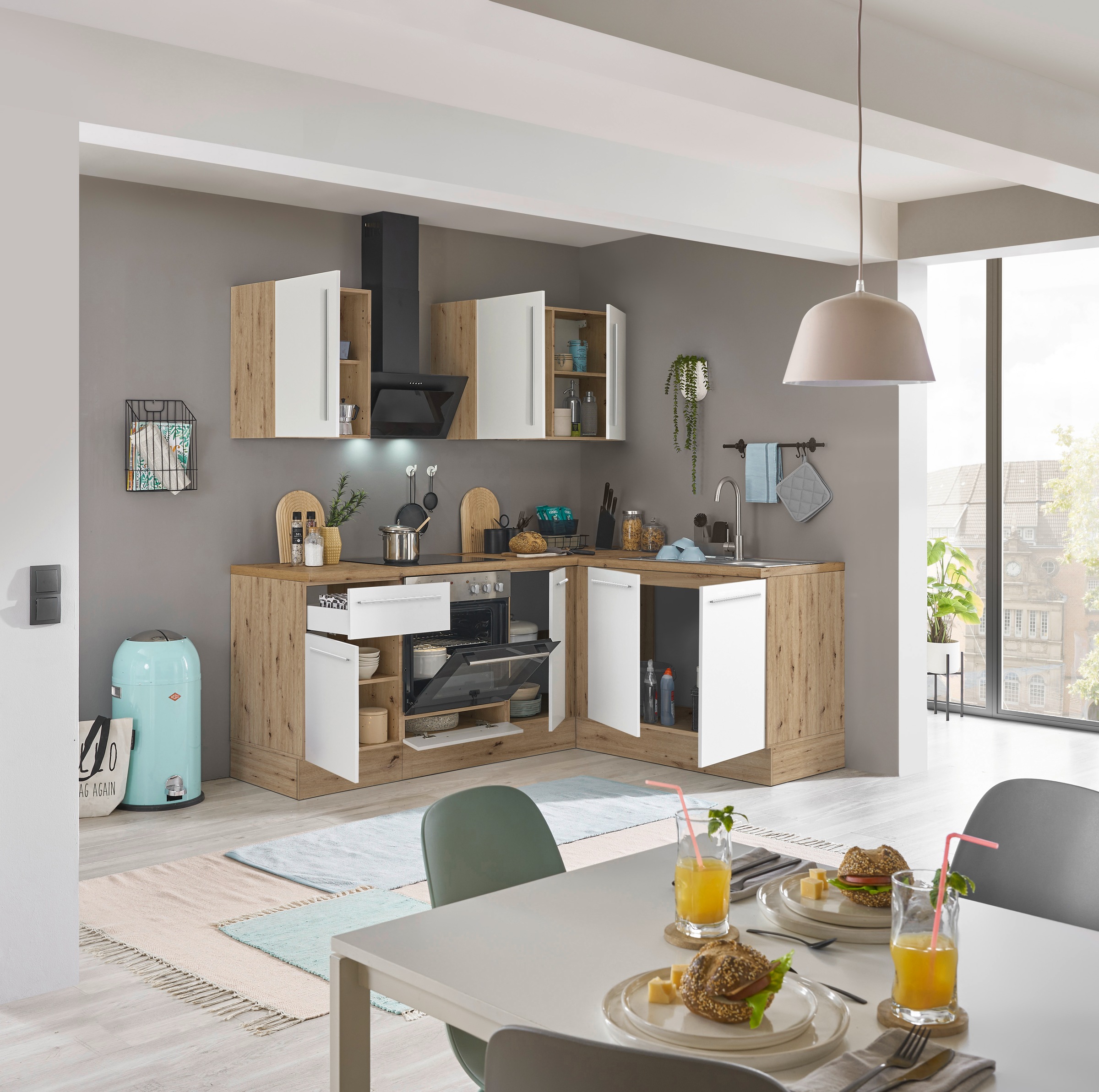 KOCHSTATION Winkelküche »Florida, Stellbreite 210x165 cm«, wahlweise mit E-Geräten, mit Softclose für Türen und Schubkästen