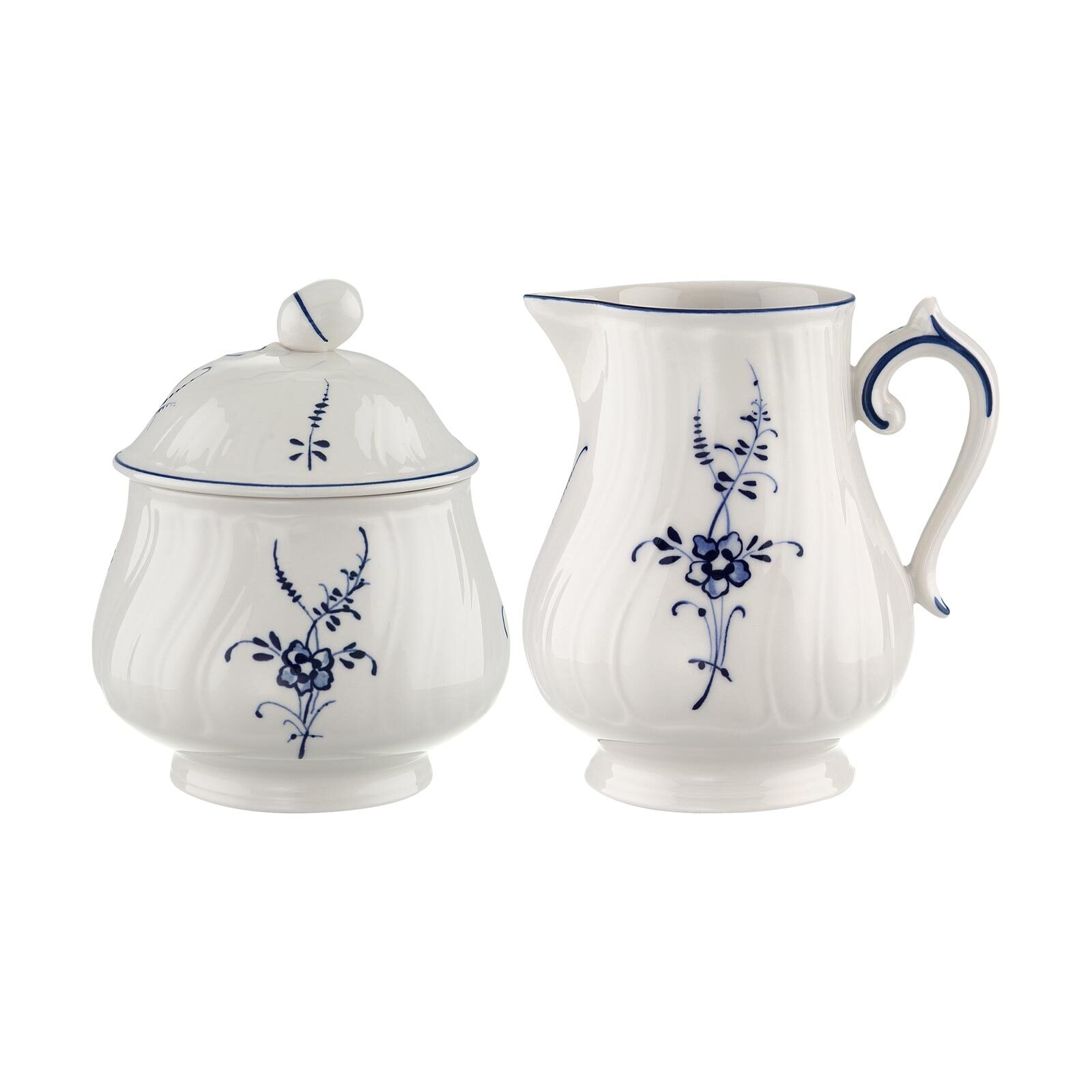 Villeroy & Boch Milchbehälter "Milch- und Zucker-Set Vieux Luxembourg 2er Set weiß-blau" Spülmaschinengeeignet, Mikrowellengeeignet