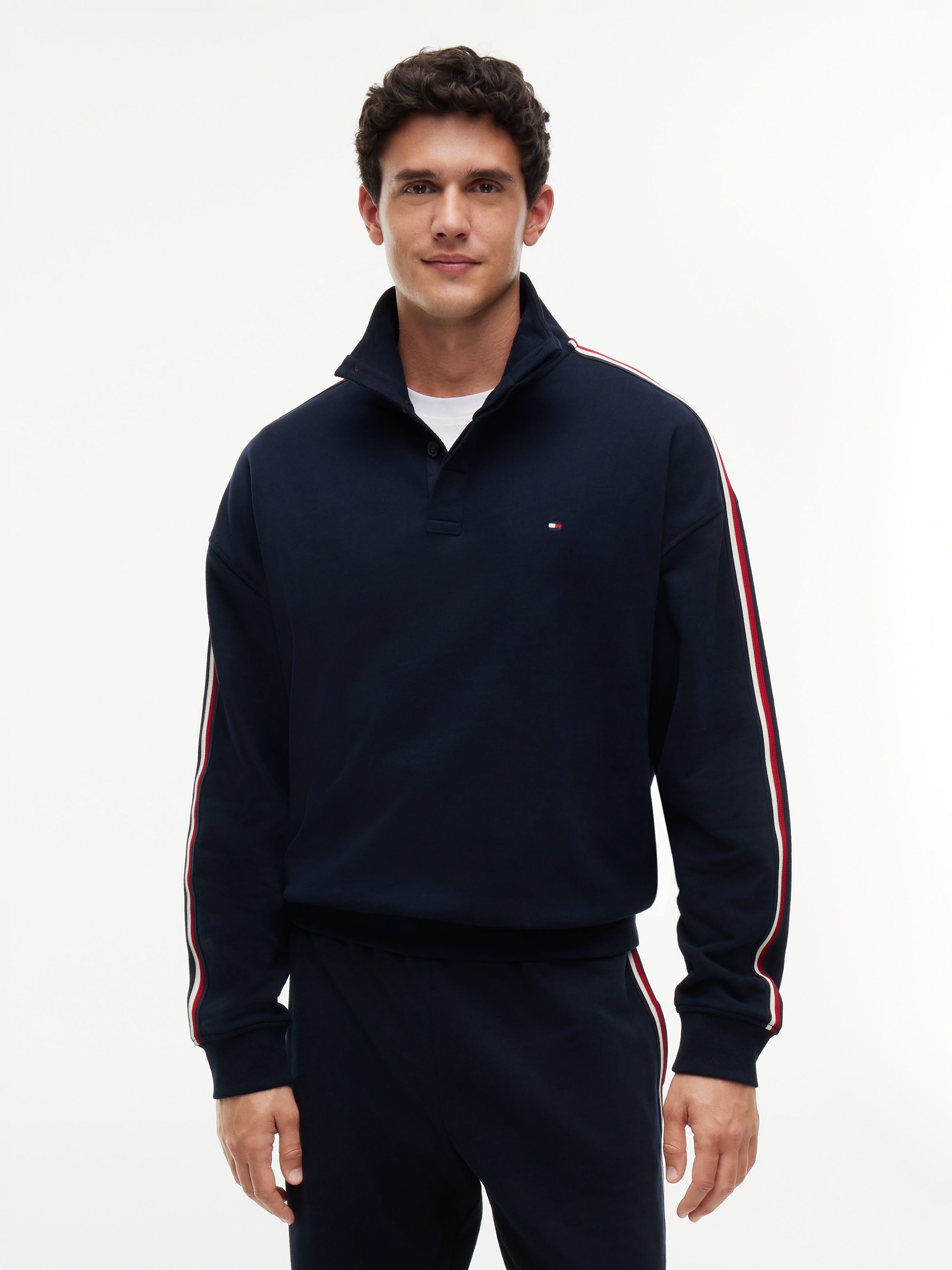 Tommy Hilfiger Underwear Sweatshirt "HALF BUTTON DOWN", mit Global-Streifen und Knöpfen