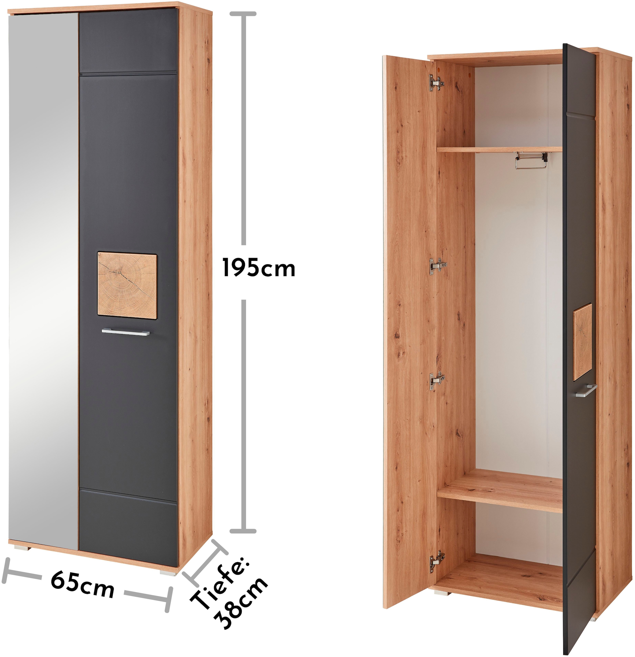 Innostyle Garderobenschrank »Fun Garderobenschrank, 65x195x38cm (B/H/T)«, (1 St.), 2 türig, 3 Einlegeböden, Softclose, ABS Kantenschutz