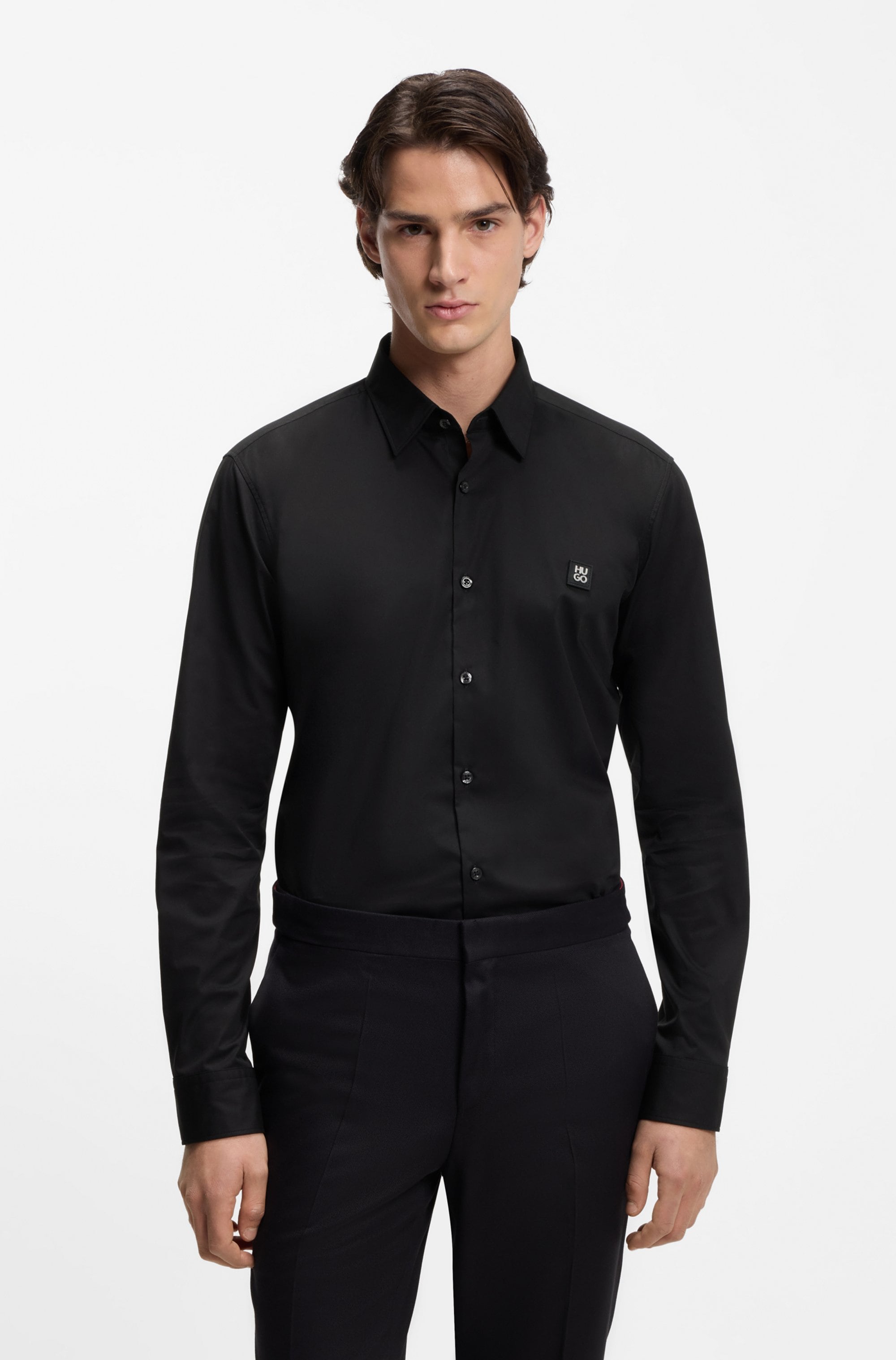 HUGO Businesshemd "Ermo Metal Logo" Slim Fit, Stretch- Baumwoll, Premium Serie