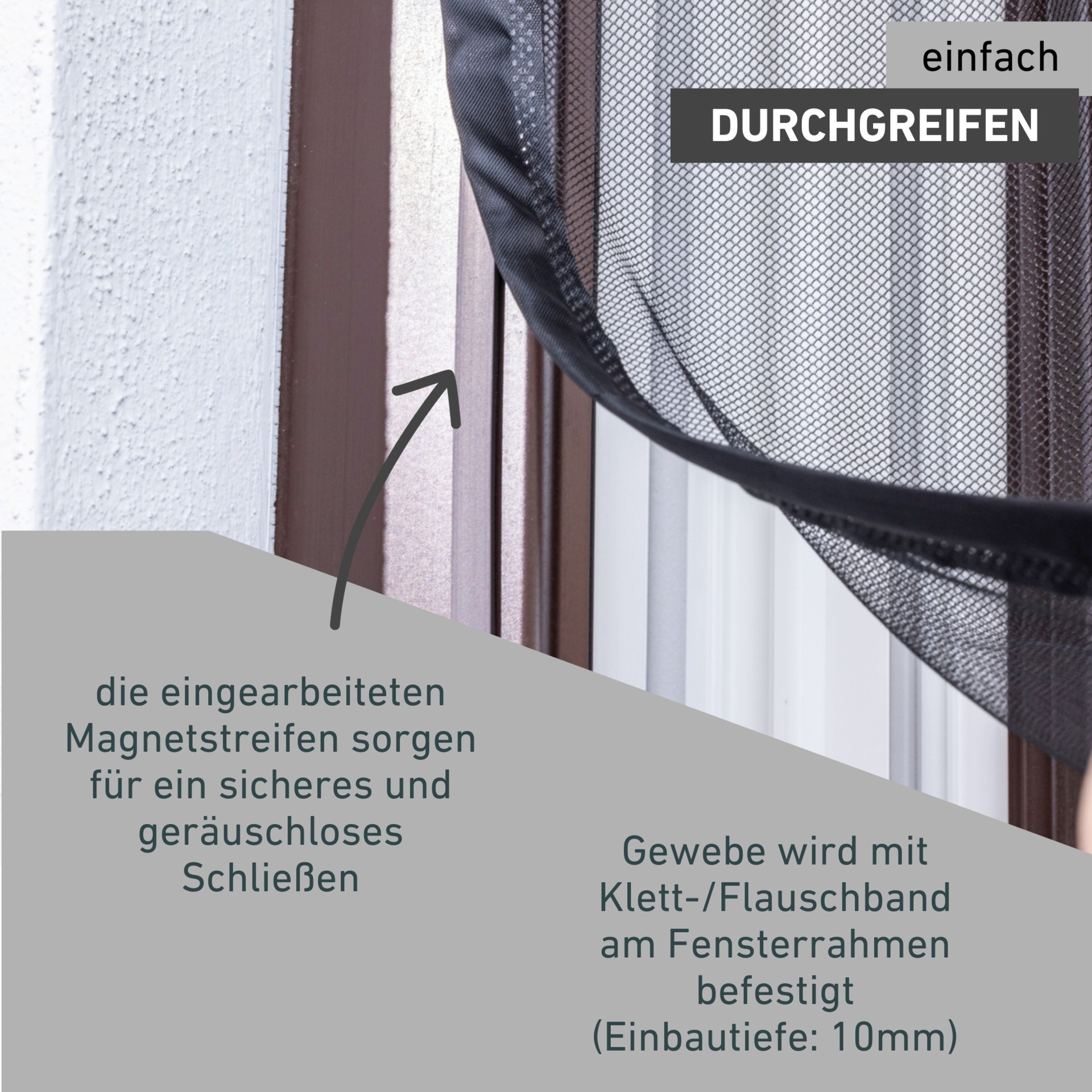 Windhager Insektenschutz-Vorhang »mit Magnetstreifen für Fenster aus UV-beständigem Polyestergewebe« Fliegengitter, 130 x 150 cm, Mückenschutz in anthrazit, ohne bohren