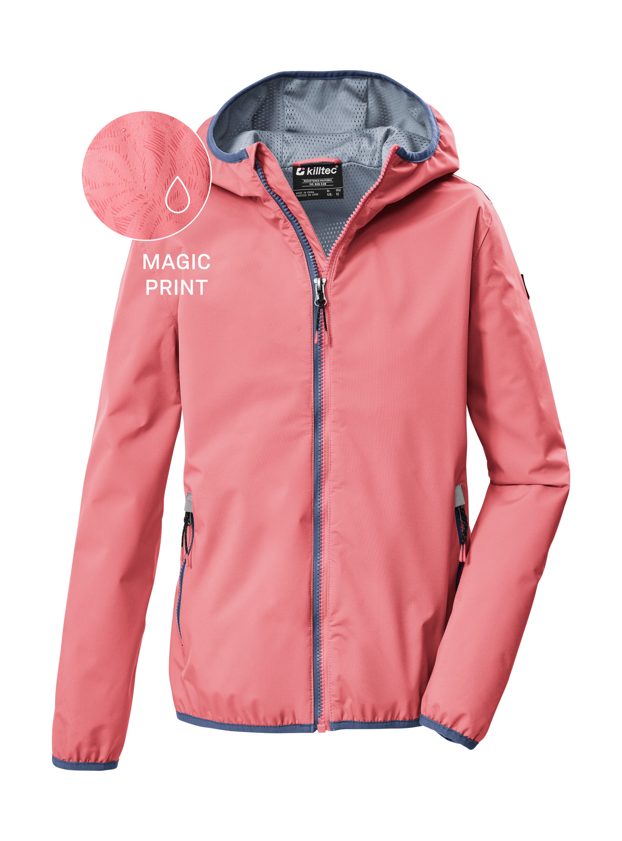 Funktionsjacke KILLTEC "KOS 156 GRLS JCKT", Mädchen, Gr. 152, hellpink, Obermaterial: 100% Polyester;Futter: 100% Polyester, Jacken Funktionsjacke, Wind- und wasserdichte Mädchenjacke mit Magic Print