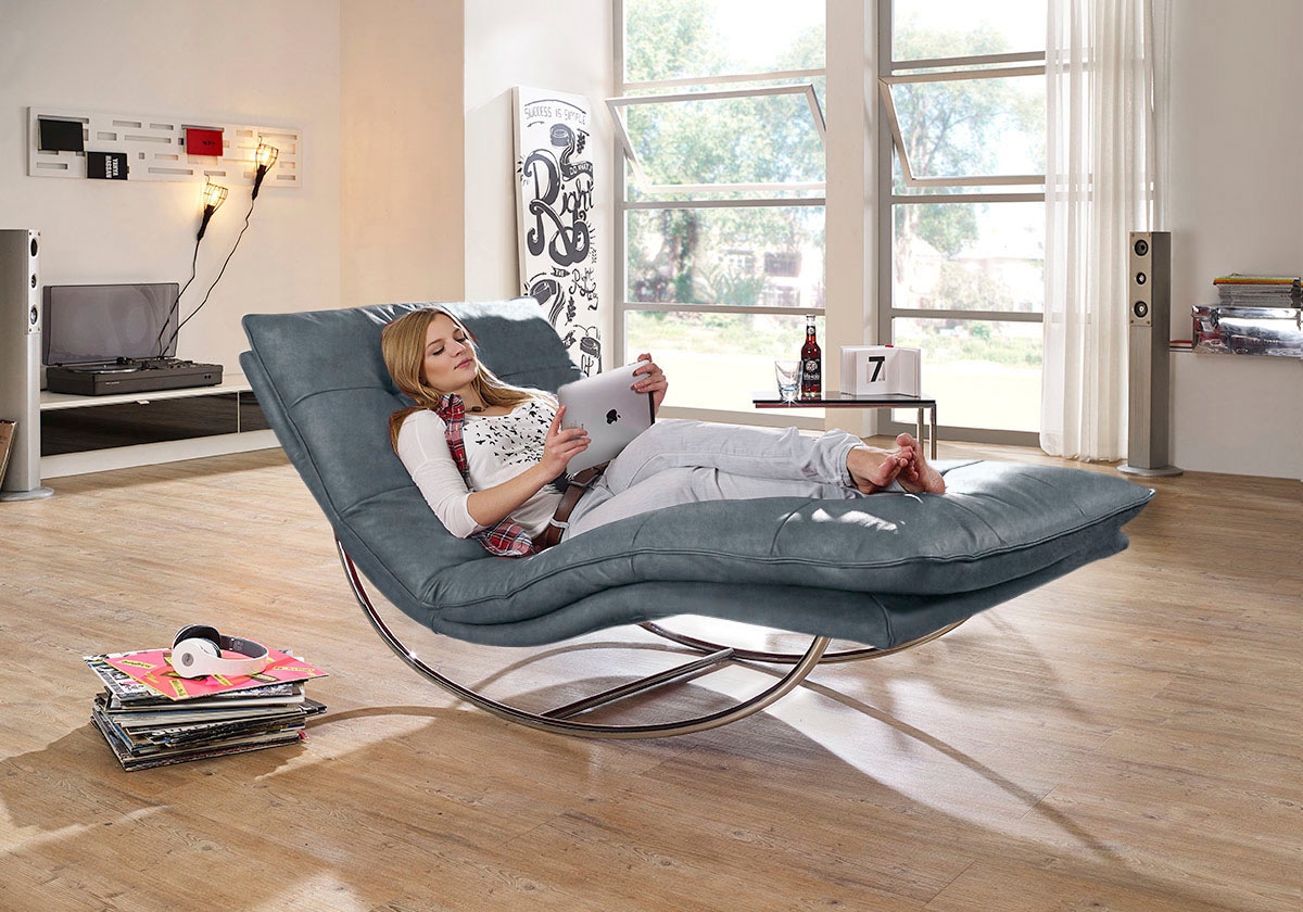 W.SCHILLIG Relaxliege "daily dreams" in Waffelkissen-Optik, Schaukelgestell Chrom glänzend, in 2 Breiten