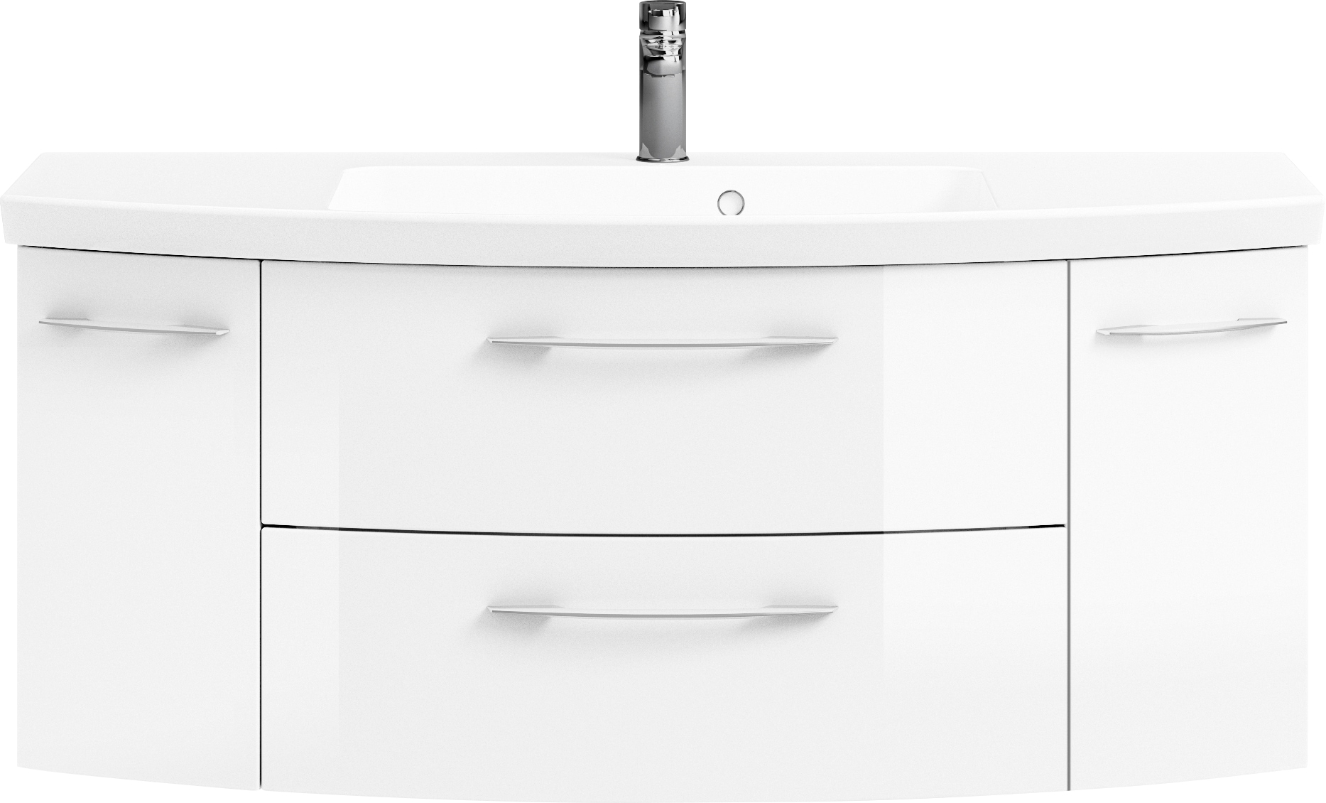 Saphir Badmöbel-Set »Cassca Sprint 3-teilig Mineralmarmor-Waschtisch mit LED-Spiegelschrank«, (4 St.), mit Midischrank, inkl. Türdämpfer, 6 Türen, 4 Türen