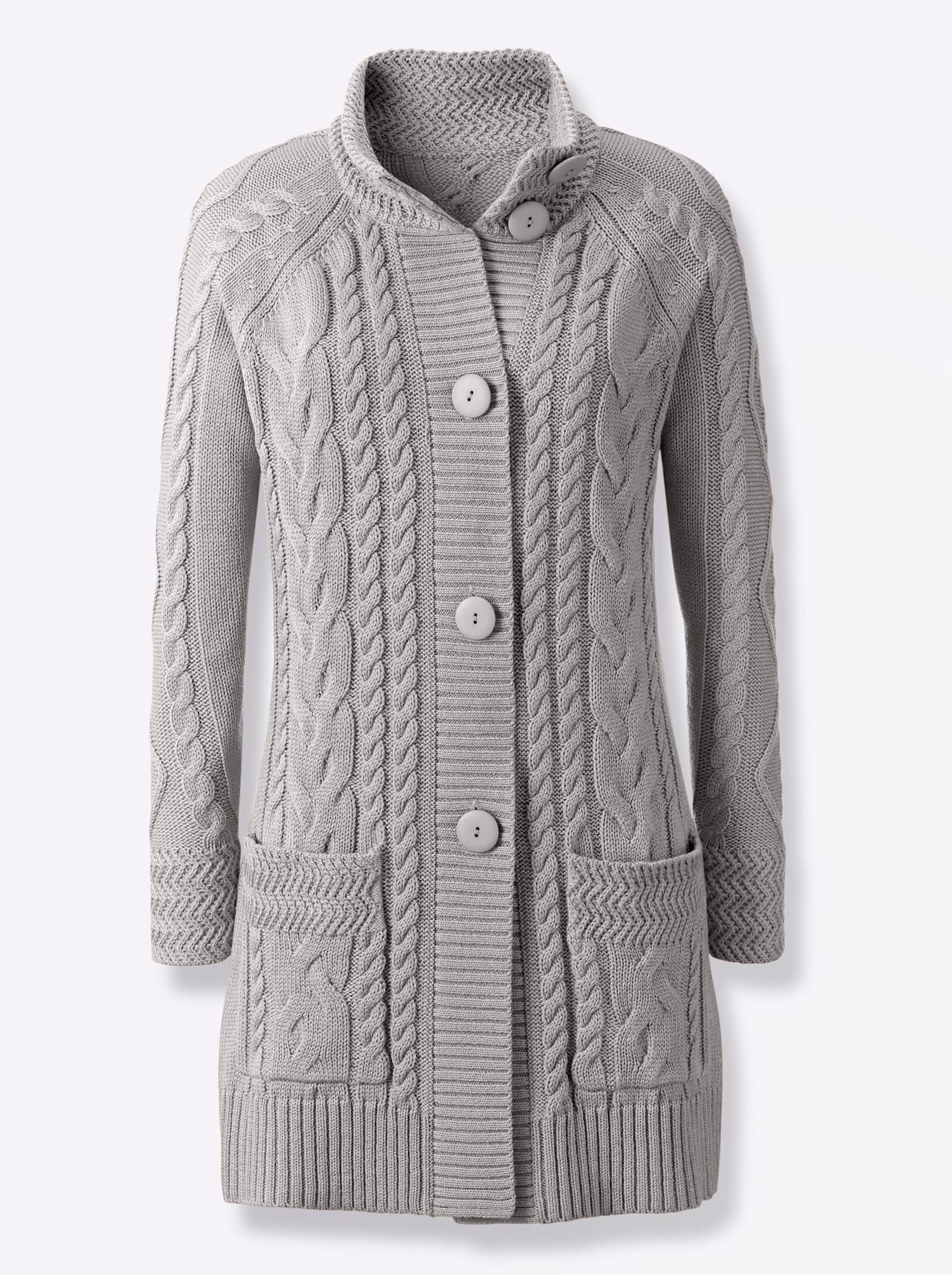 Strickjacke INSPIRATIONEN, Damen, Gr. 42, grau (steingrau, meliert), 50% Baumwolle, 50% Polyacryl, unifarben, Strickjacken Strickjacke 3