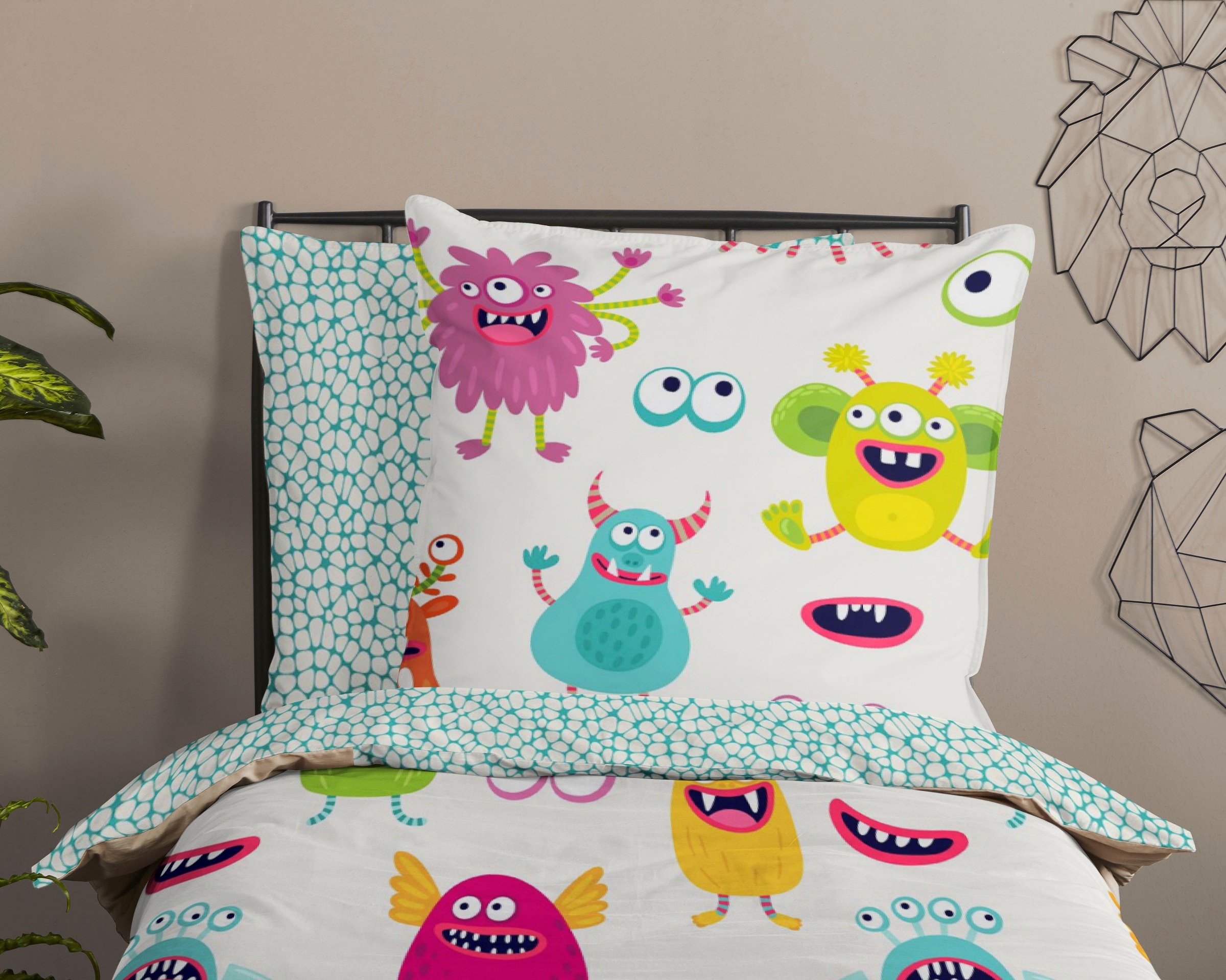 good morning Kinderbettwäsche »Booh«, 100% Baumwolle, 100x135, Reißverschluss, Wendeoptik, Baby, Monster