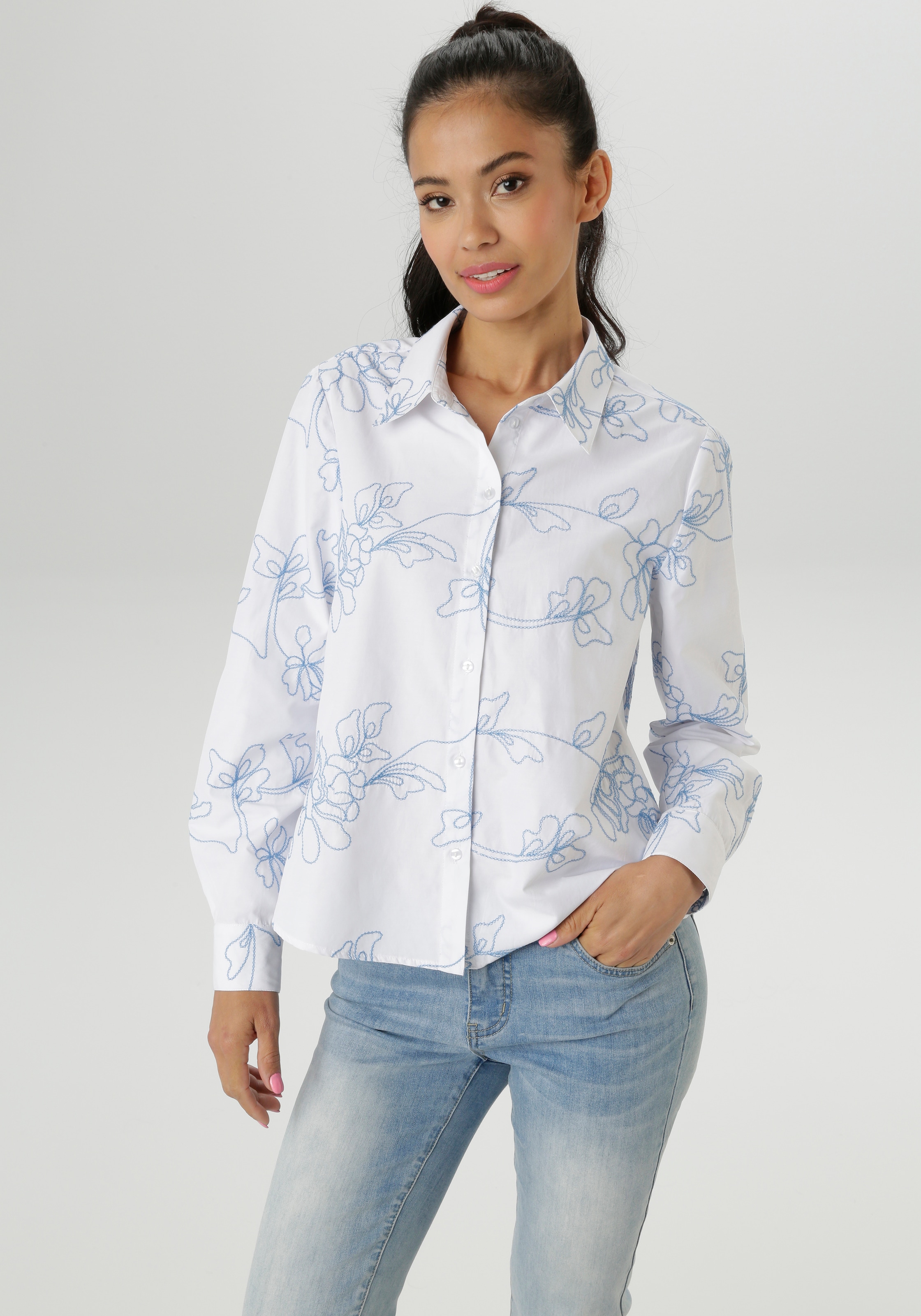 Aniston SELECTED Hemdbluse mit aufwendiger Allover-Stickerei günstig online kaufen