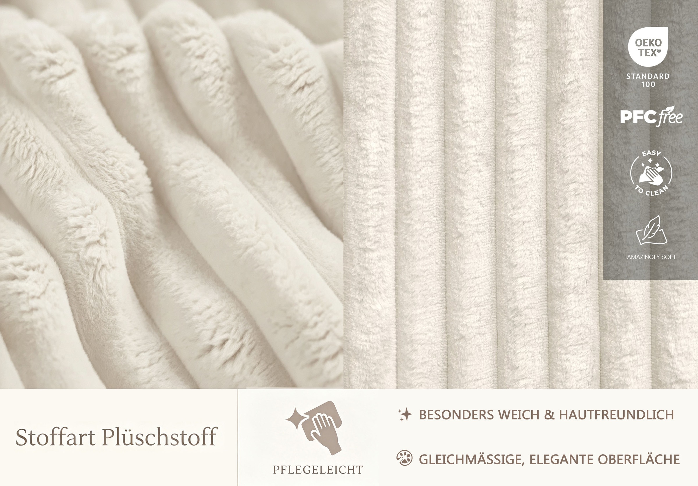 OTTO home Boxbett »SIVVA in der Breite 180cm, flauschiger Breitcord, Farbe: cream« inkl. Taschenfederkernmatratze (H3) & Topper (4cm)