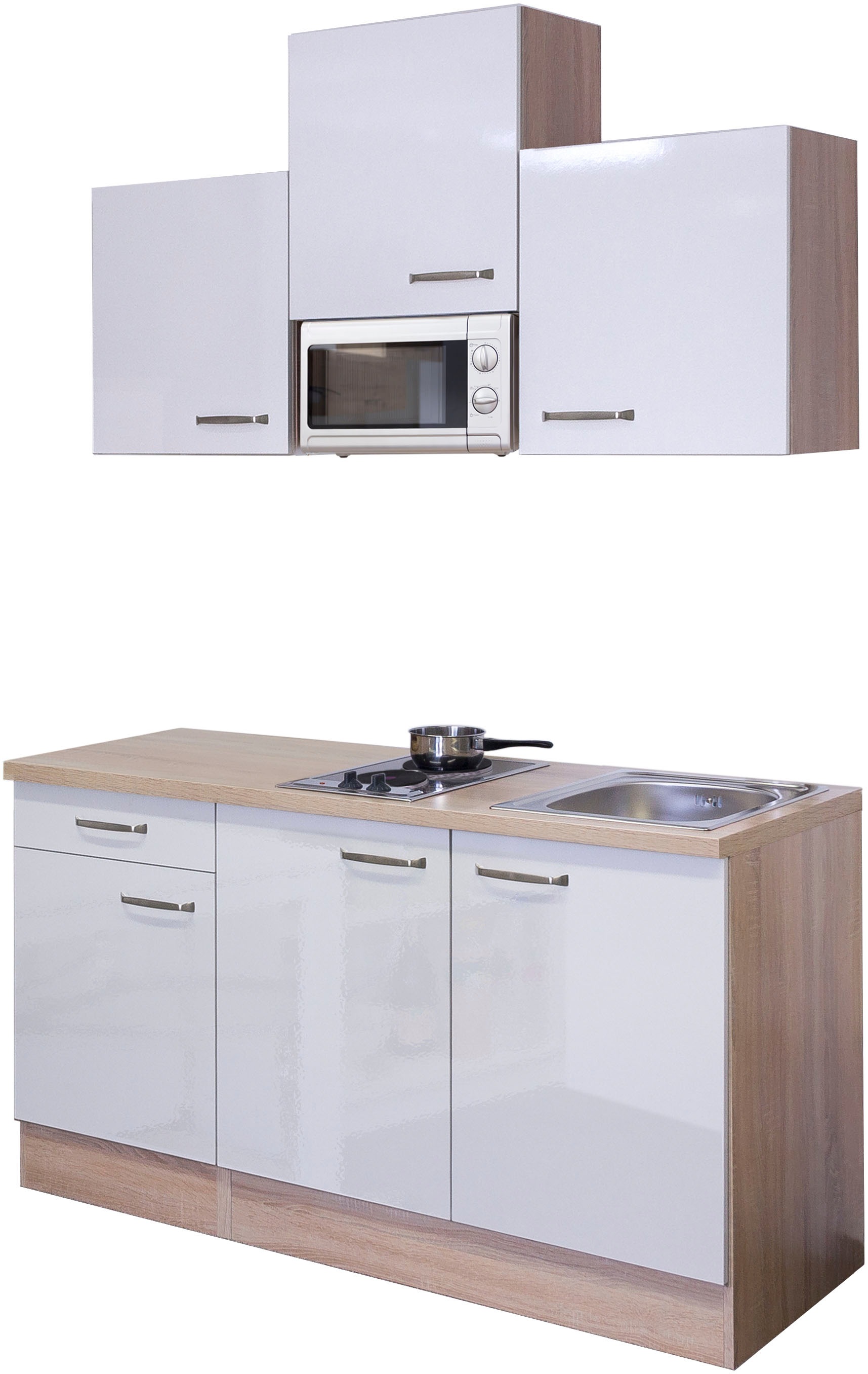 Flex-Well Küche "Florenz", Gesamtbreite 150cm, mit Mikrowelle und Kochfeld, viele Farbenvarianten