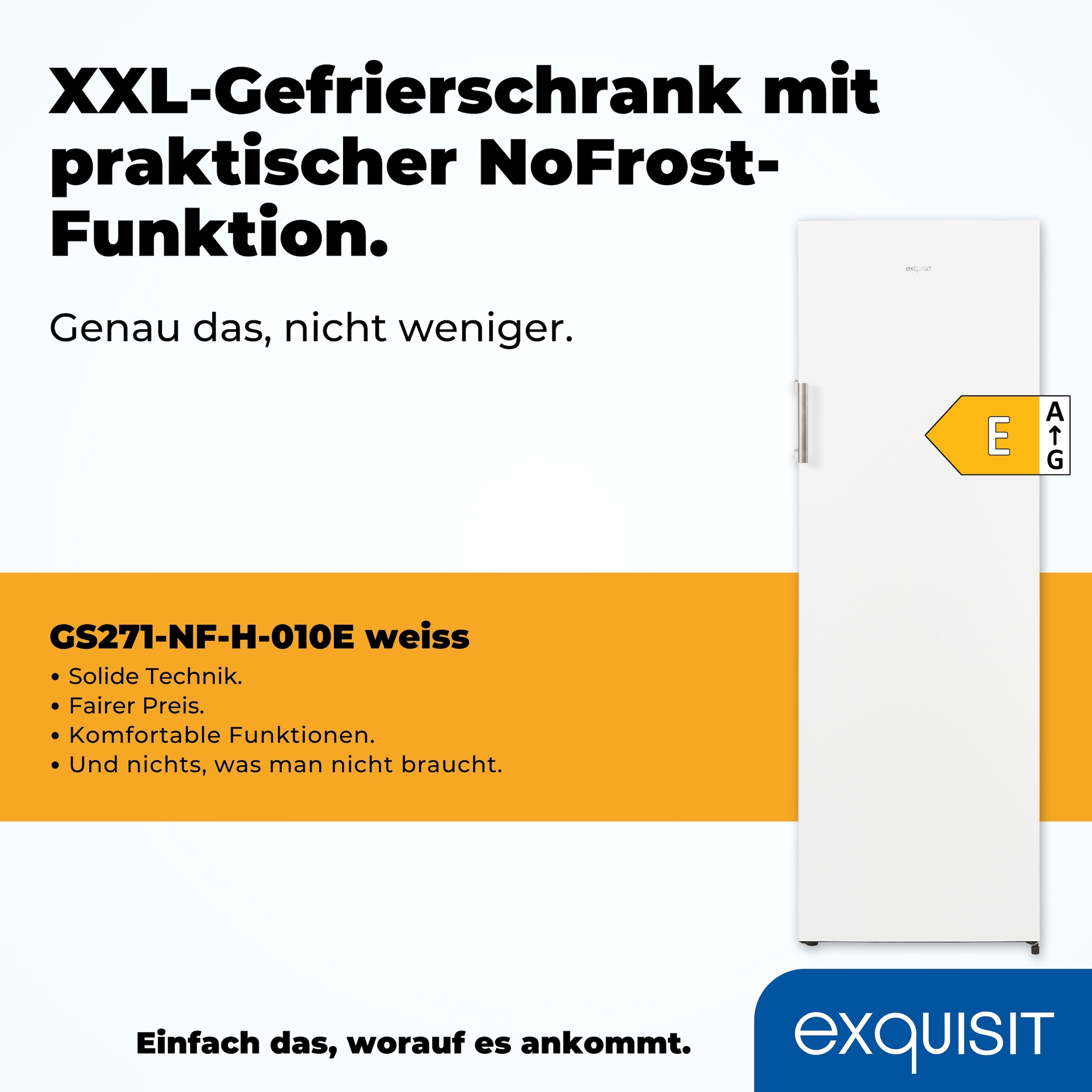 exquisit Gefrierschrank »GS271-NF-H-010E weiss«, 169,1 cm hoch, 55,9 cm breit, 194 L Volumen, NoFrost, Schnellgefrieren, 4 Sterne