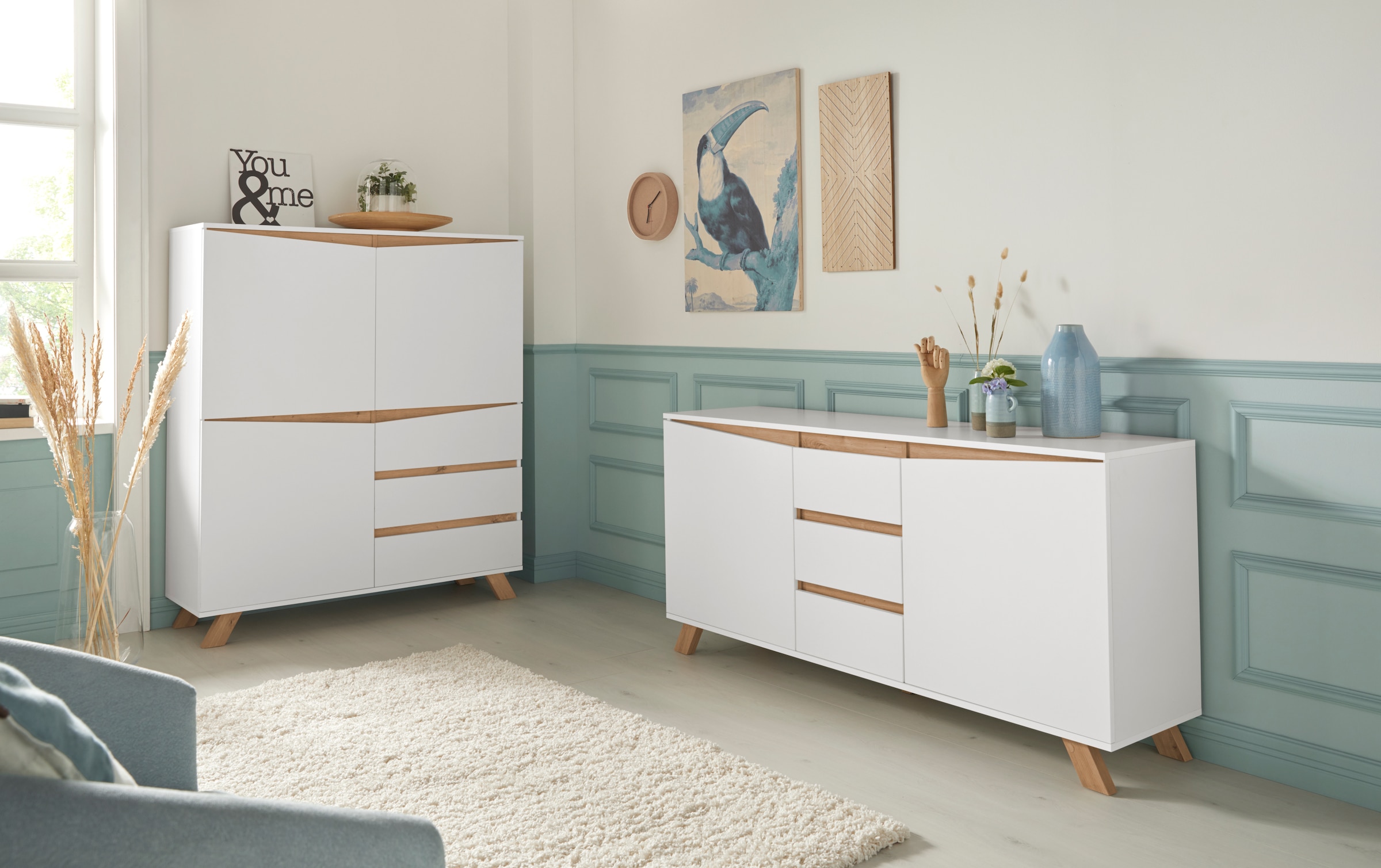 Homexperts Highboard »Vicky«, Breite 120 cm, Höhe 142 cm, in matt weiß