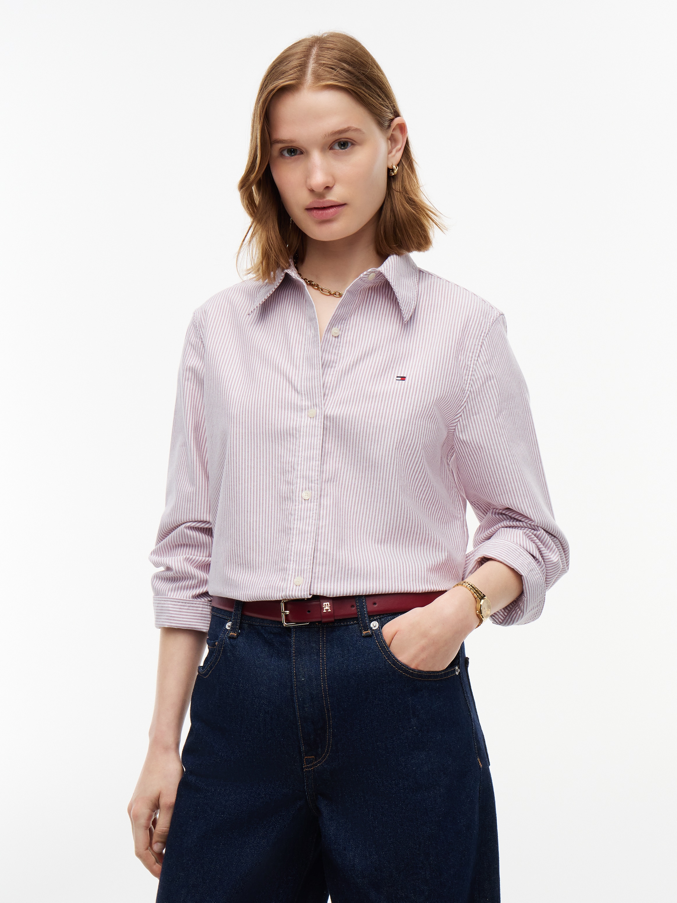 Tommy Hilfiger Hemdbluse "OXFORD RELAXED FIT SHIRT mit Hemdblusenkragen und Stickerei" Baumwolle, relaxed fit