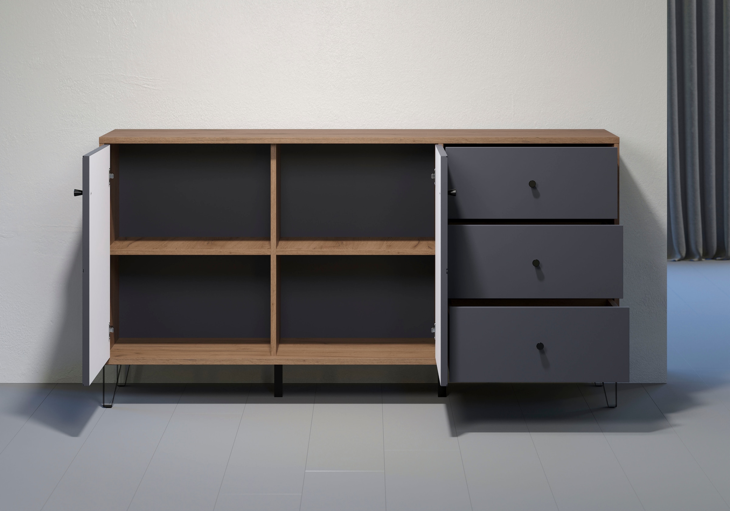 Home affaire Sideboard »Molveno« 1 Stk. tlg. Sideboard, 2 Türen, 3 Schubkasten & Soft-Close - (B/T/H) 183/40/76 cm