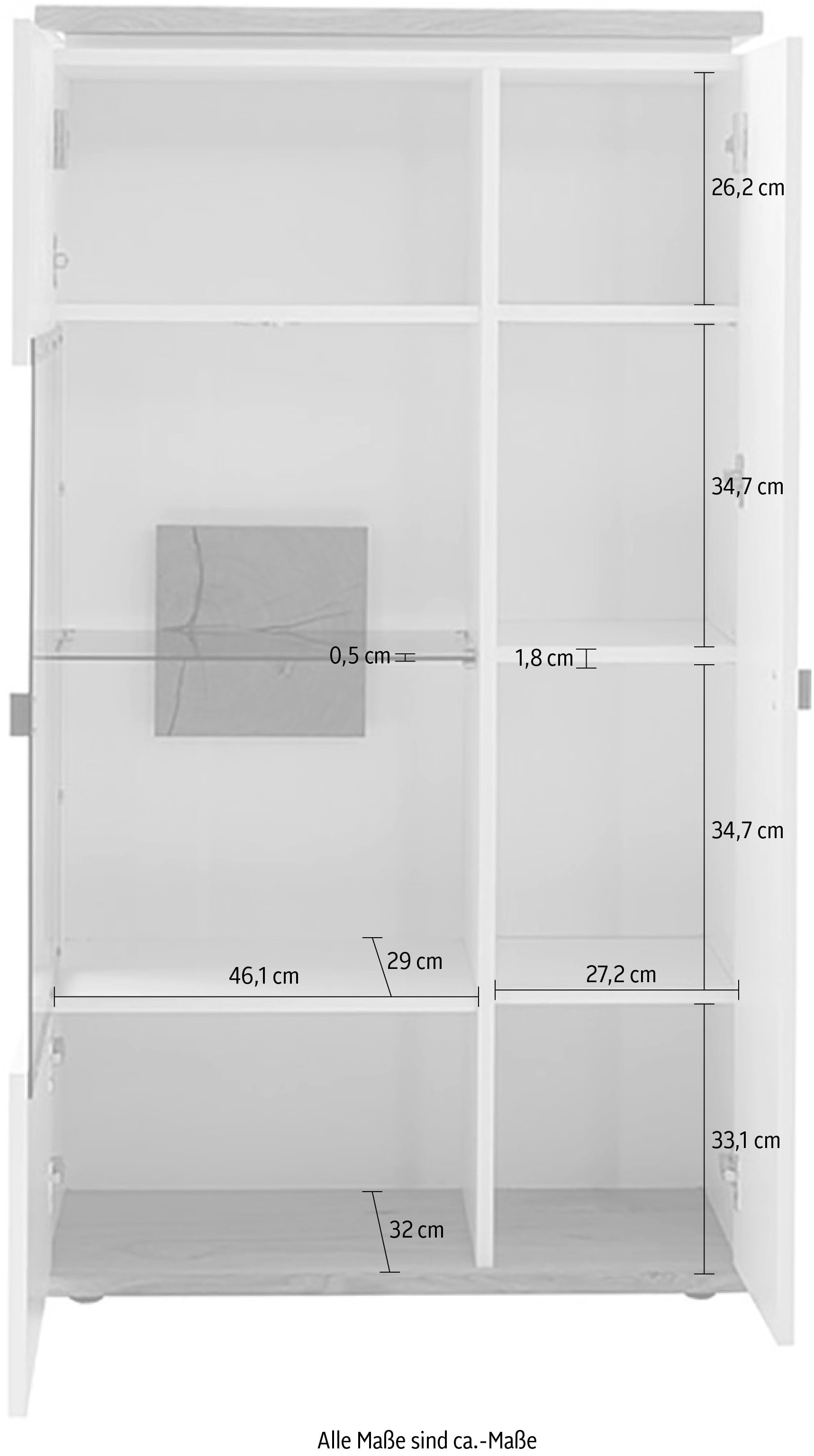 MCA furniture Highboard »Matadi Highboard« 1 Stk. tlg. Highboard, Weiß, Holzabsetzung, 2 Türen, gedämpft, B: 80cm