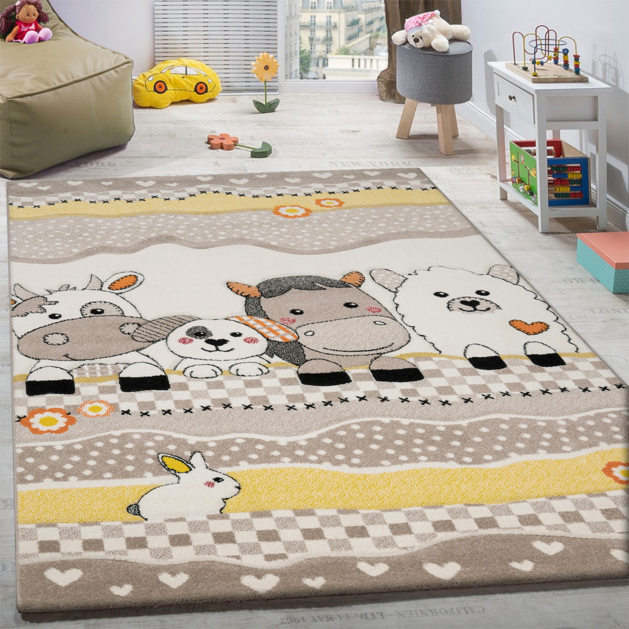 Paco Home Kinderteppich »Diamond 639«, rechteckig, Kurzflor, 3D-Design, Motiv Bauernhof-Tiere, Kinderzimmer